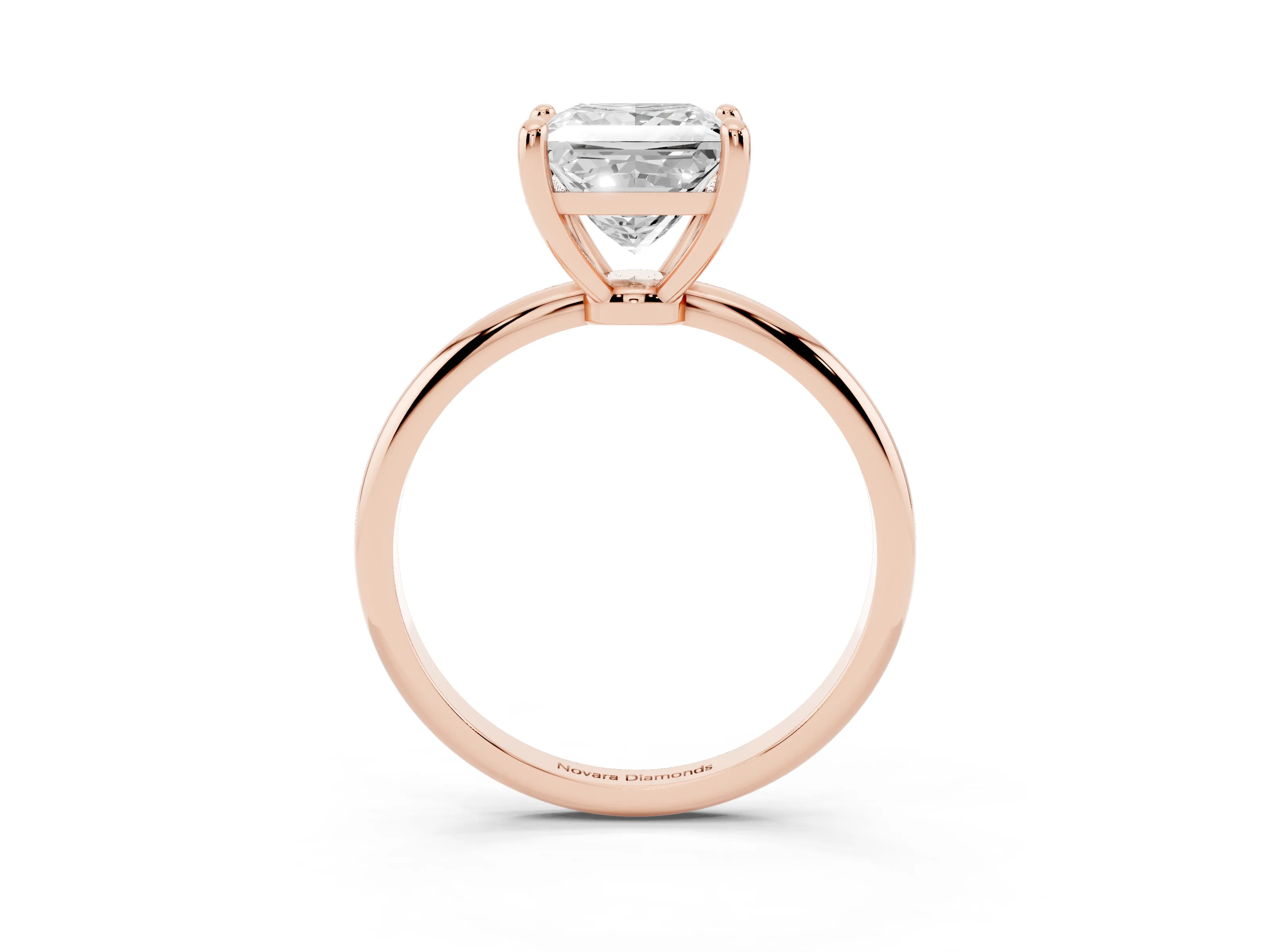 Princess Cut Diamond Solitaire Ring Set in Rose gold with Secure Prong Setting on a Classic Band