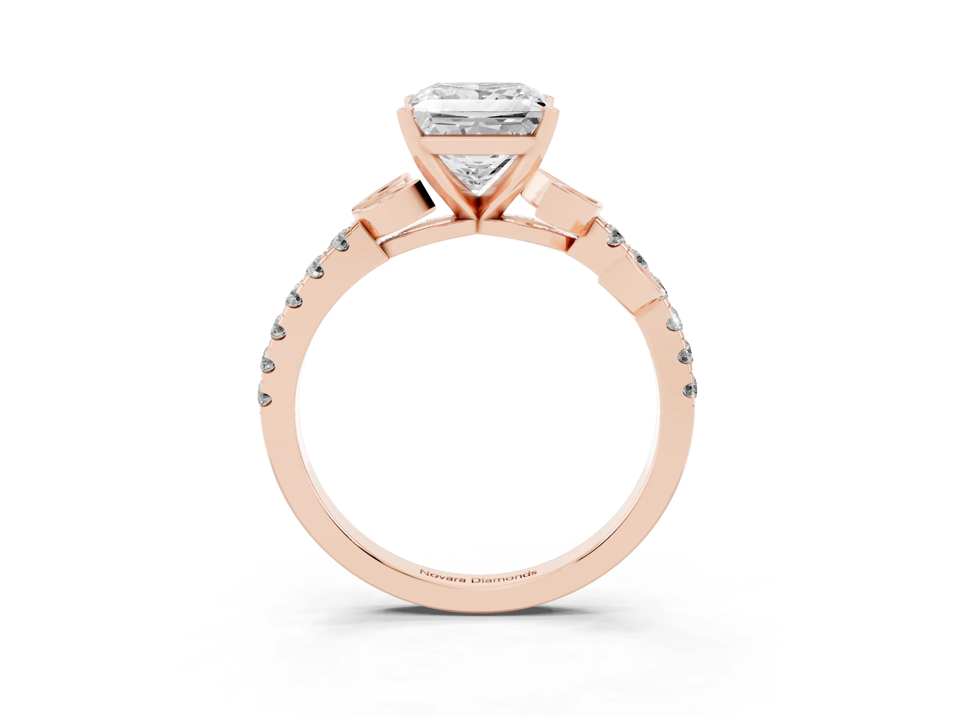 Princess Cut Diamond Solitaire Leaf-Inspired Ring Set in Rose gold with Pavé Band and Prong Setting