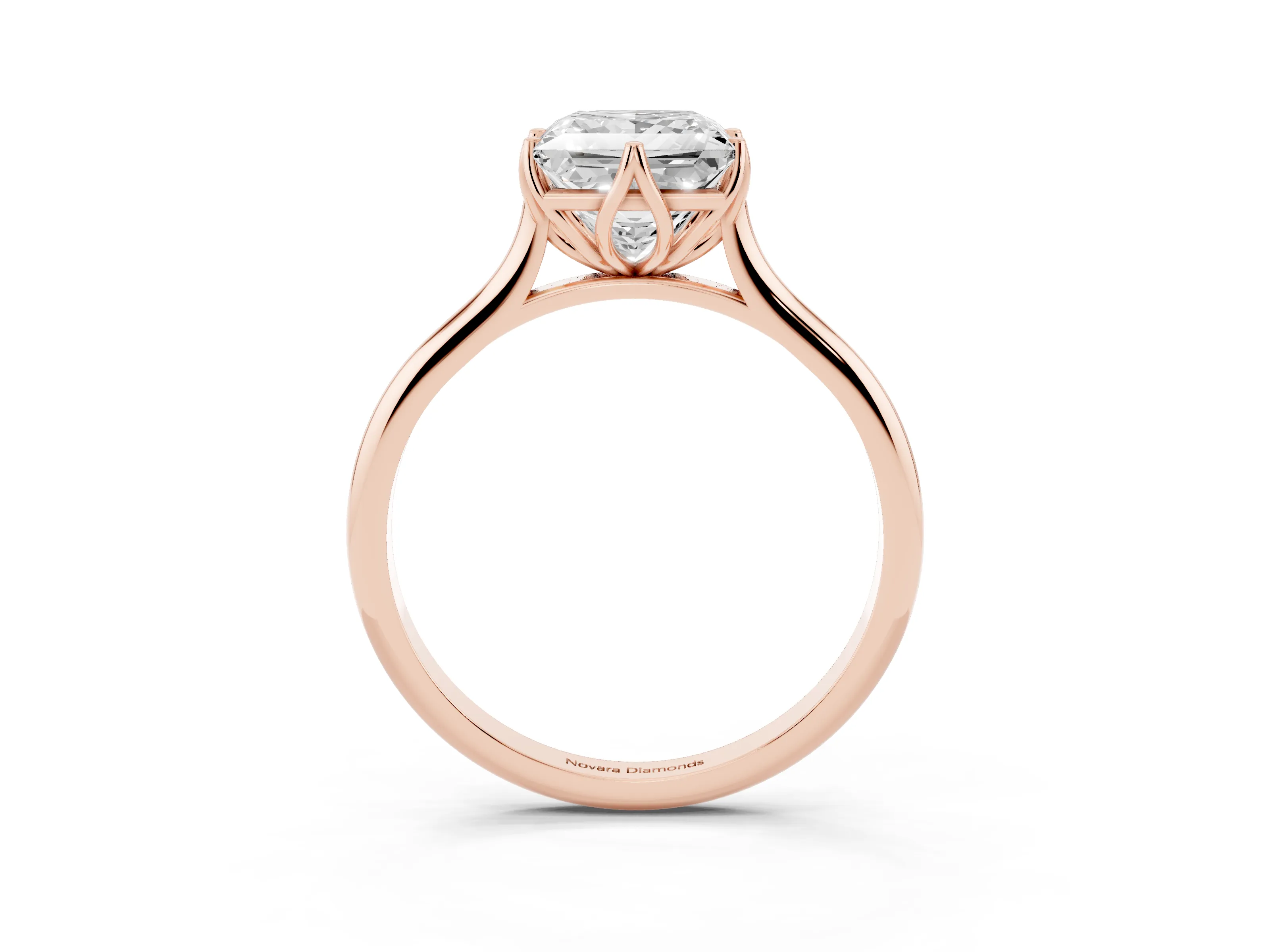 Princess Cut Diamond Solitaire Cathedral Ring Set in Rose gold with Prong Setting
