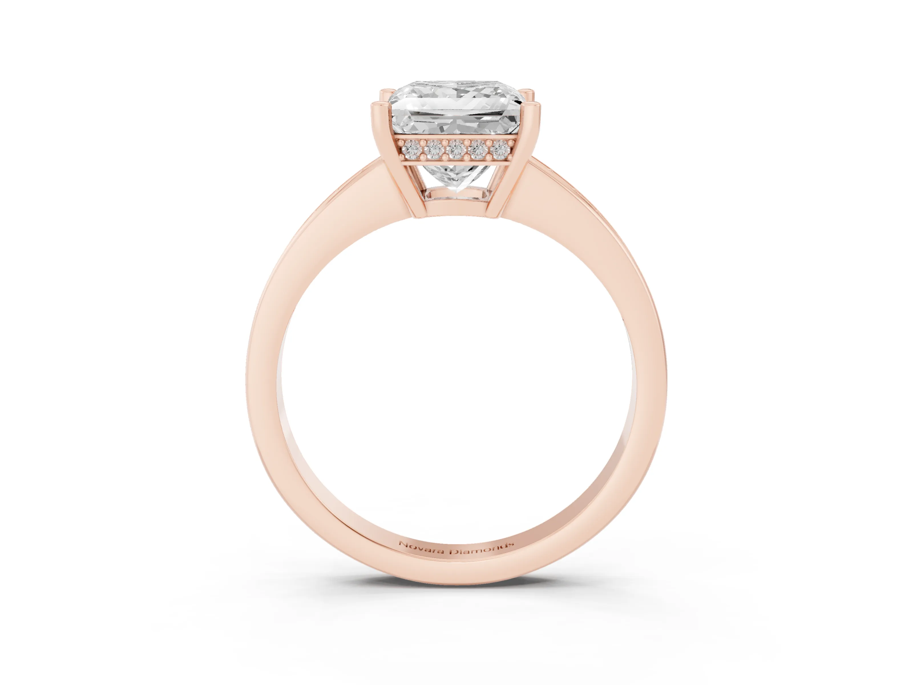 Princess Cut Diamond Pavé Band Prong Set Solitaire Ring Set in Rose gold