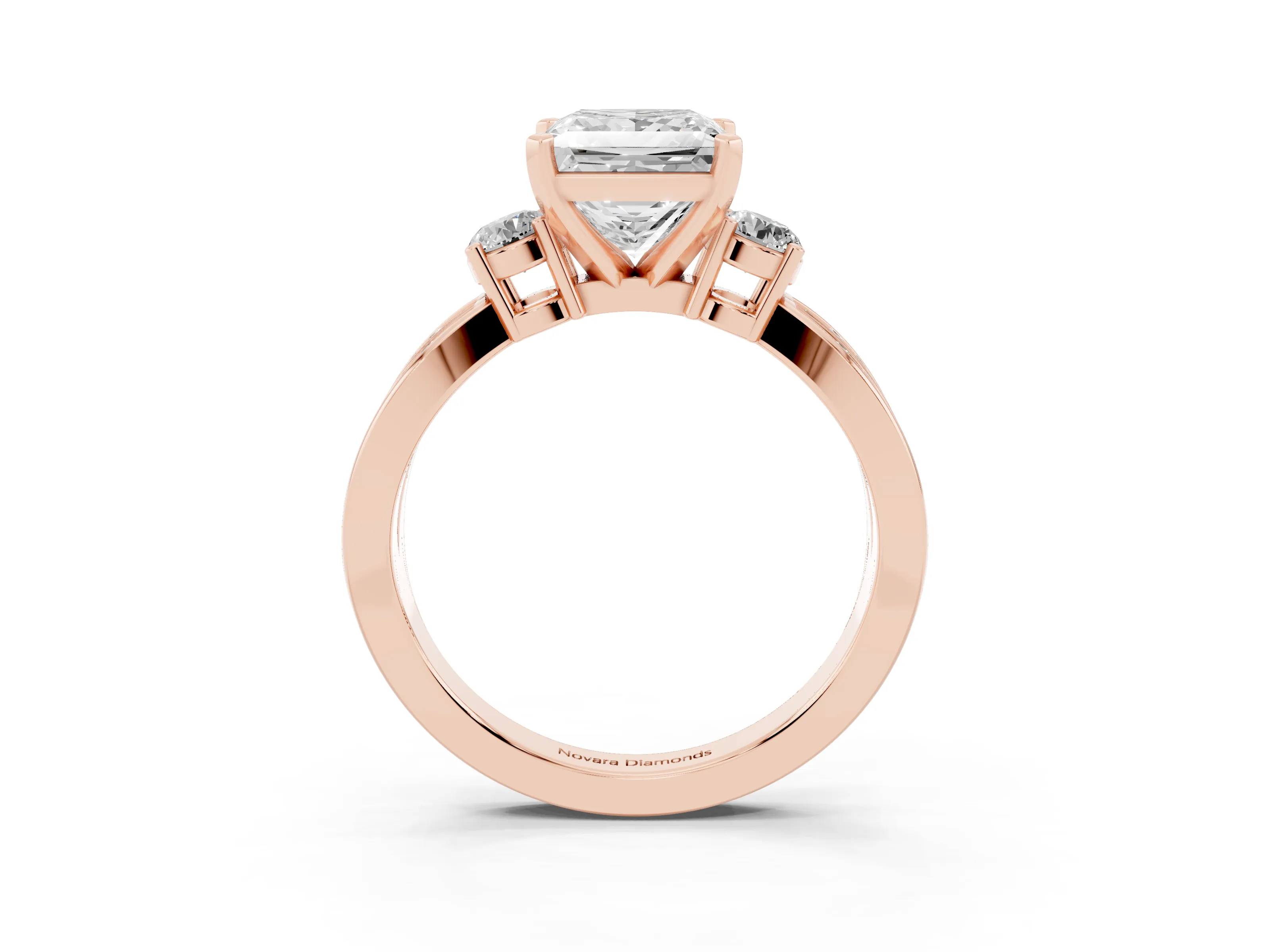 Three-Stone Princess Cut Diamond Twist Band Ring Set in Rose gold with Pavé Accents and Prong Setting
