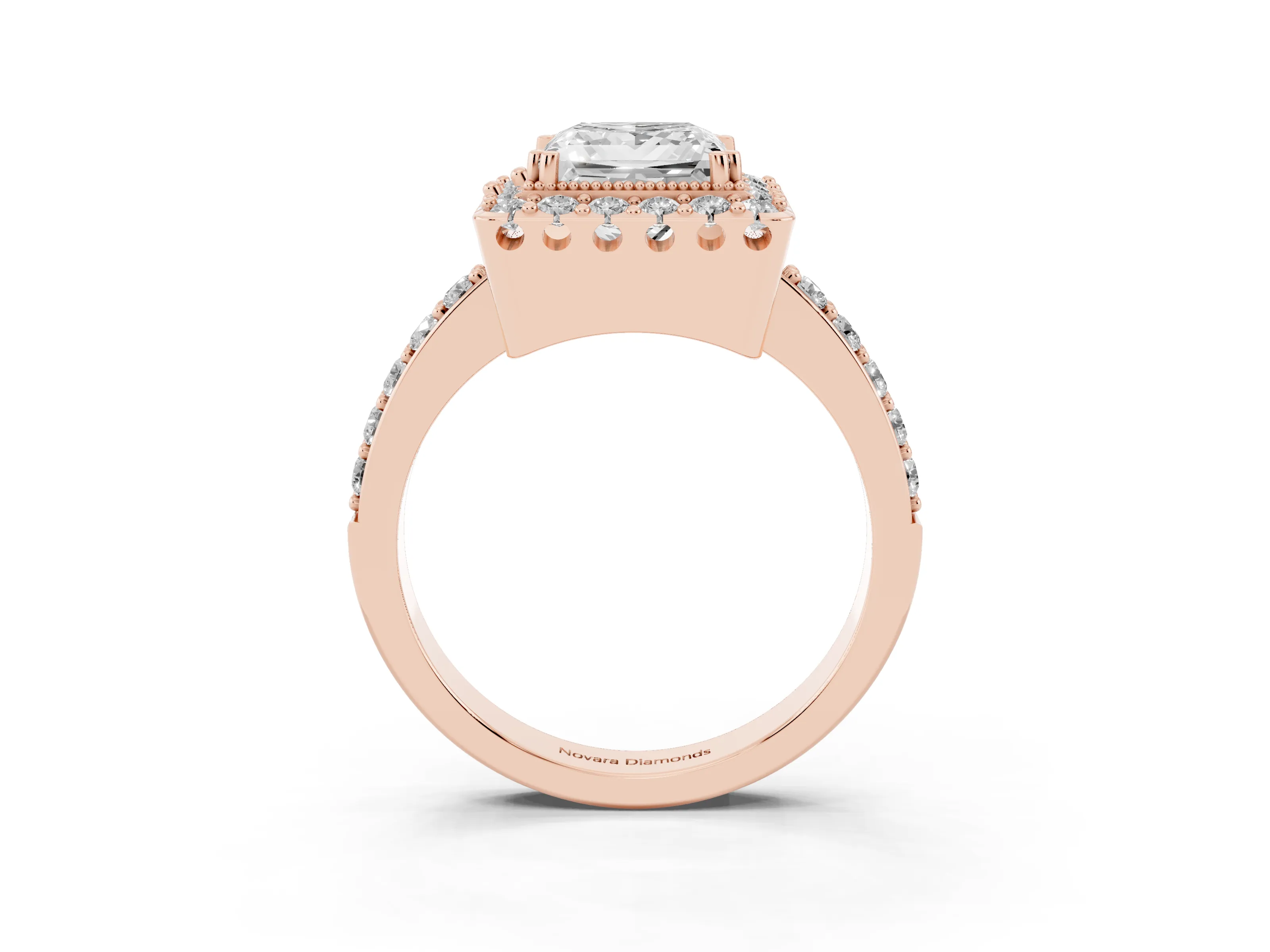 Princess Cut Diamond Halo Ring Set in Rose gold with Pavé Shank and Prong Setting