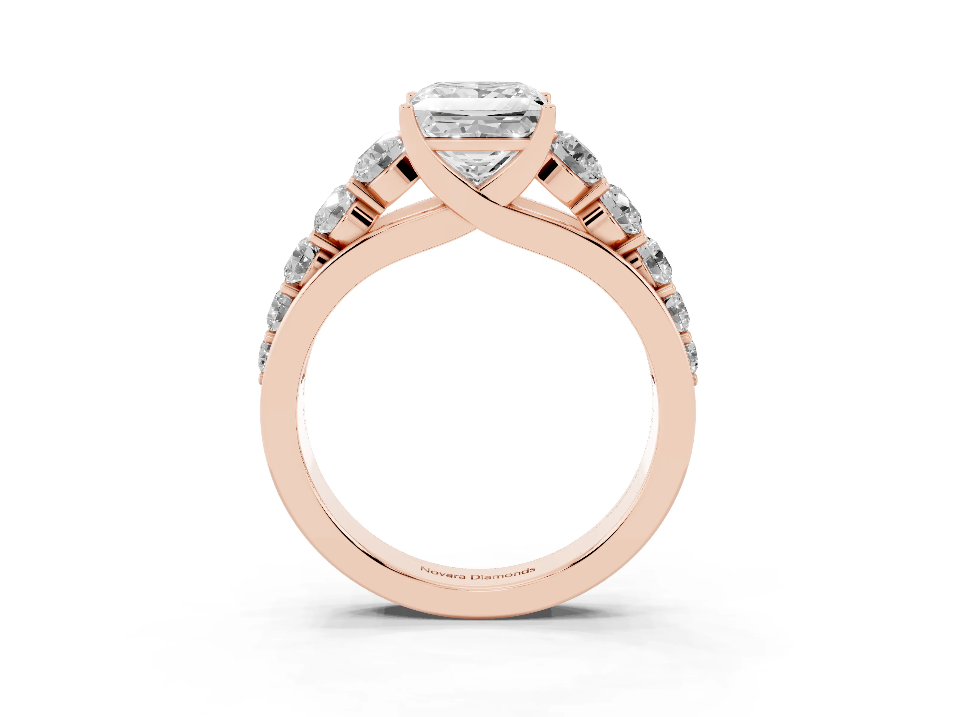 Princess Cut Diamond Solitaire Ring Set in Rose gold with Pavé-Set Band and Prong Setting