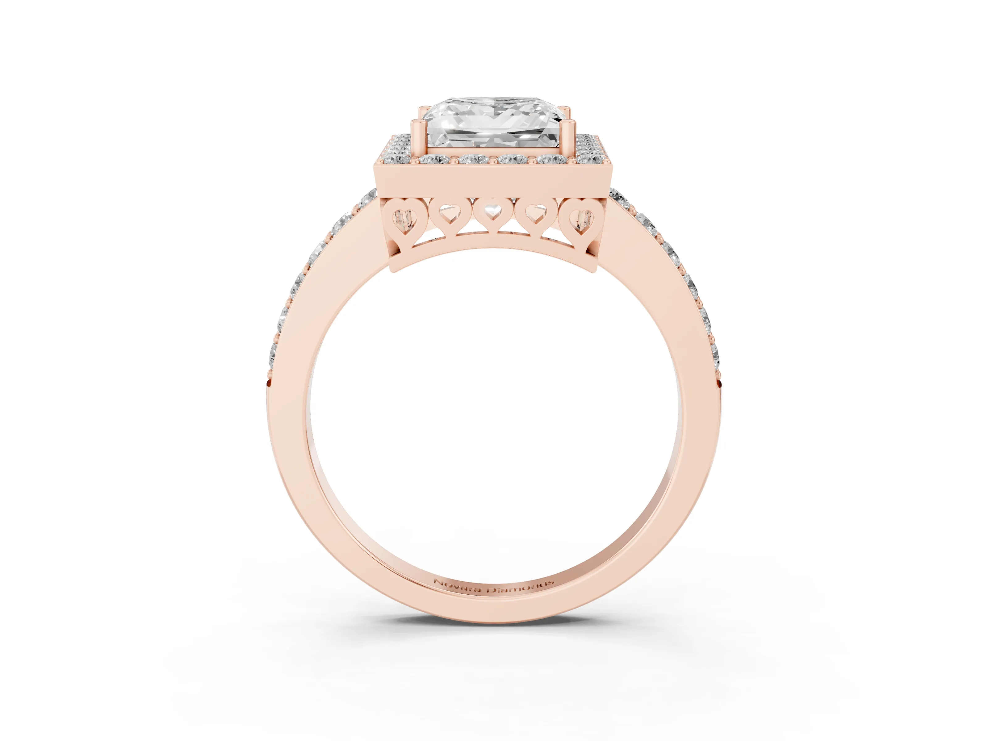 Princess Cut Diamond Halo Ring Set in Rose gold with Pavé-Setting Band and Open Prong Center