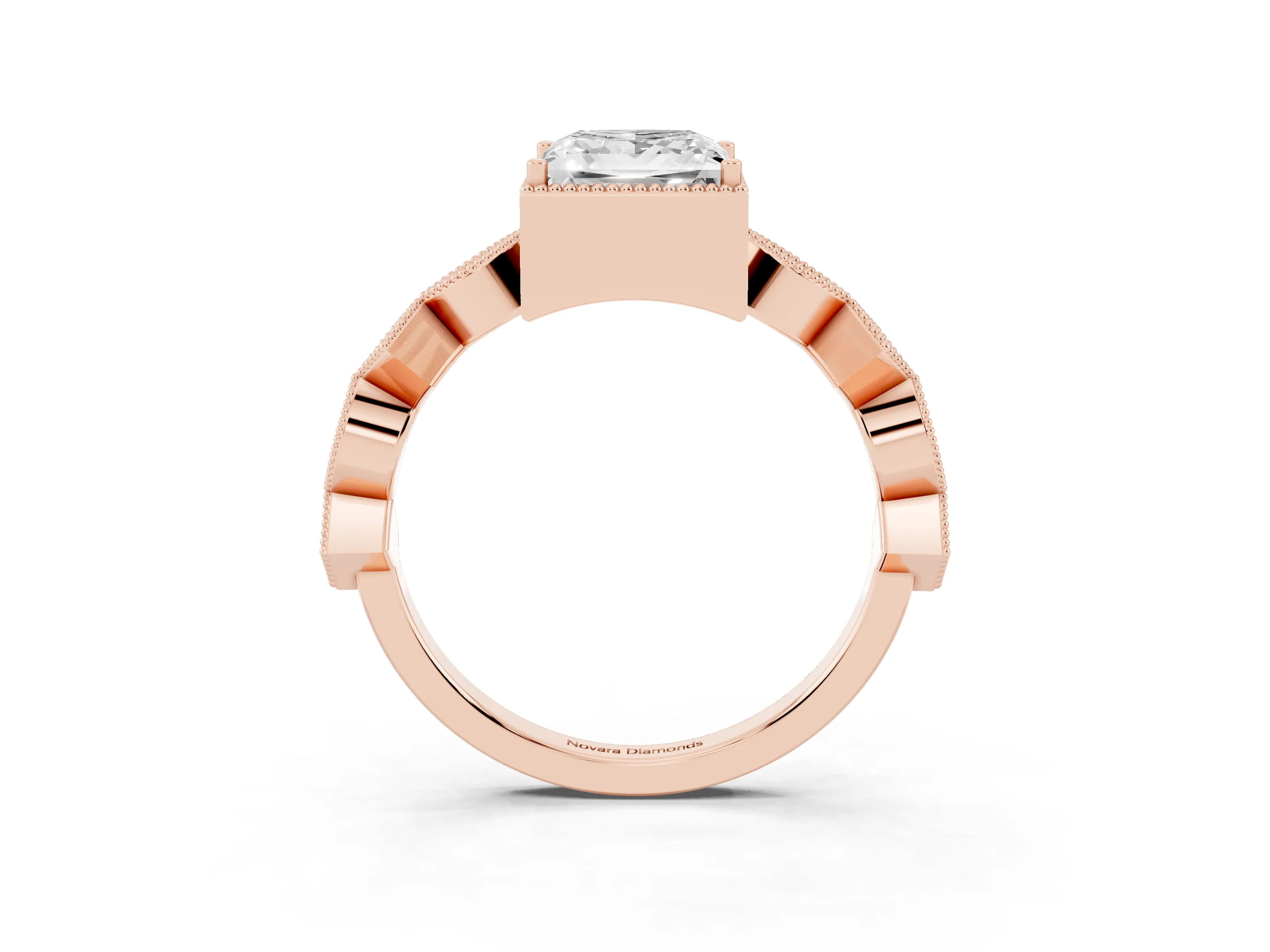 Princess Cut Diamond Milgrain Marquise Twist Band Ring Set in Rose gold with Prong Setting