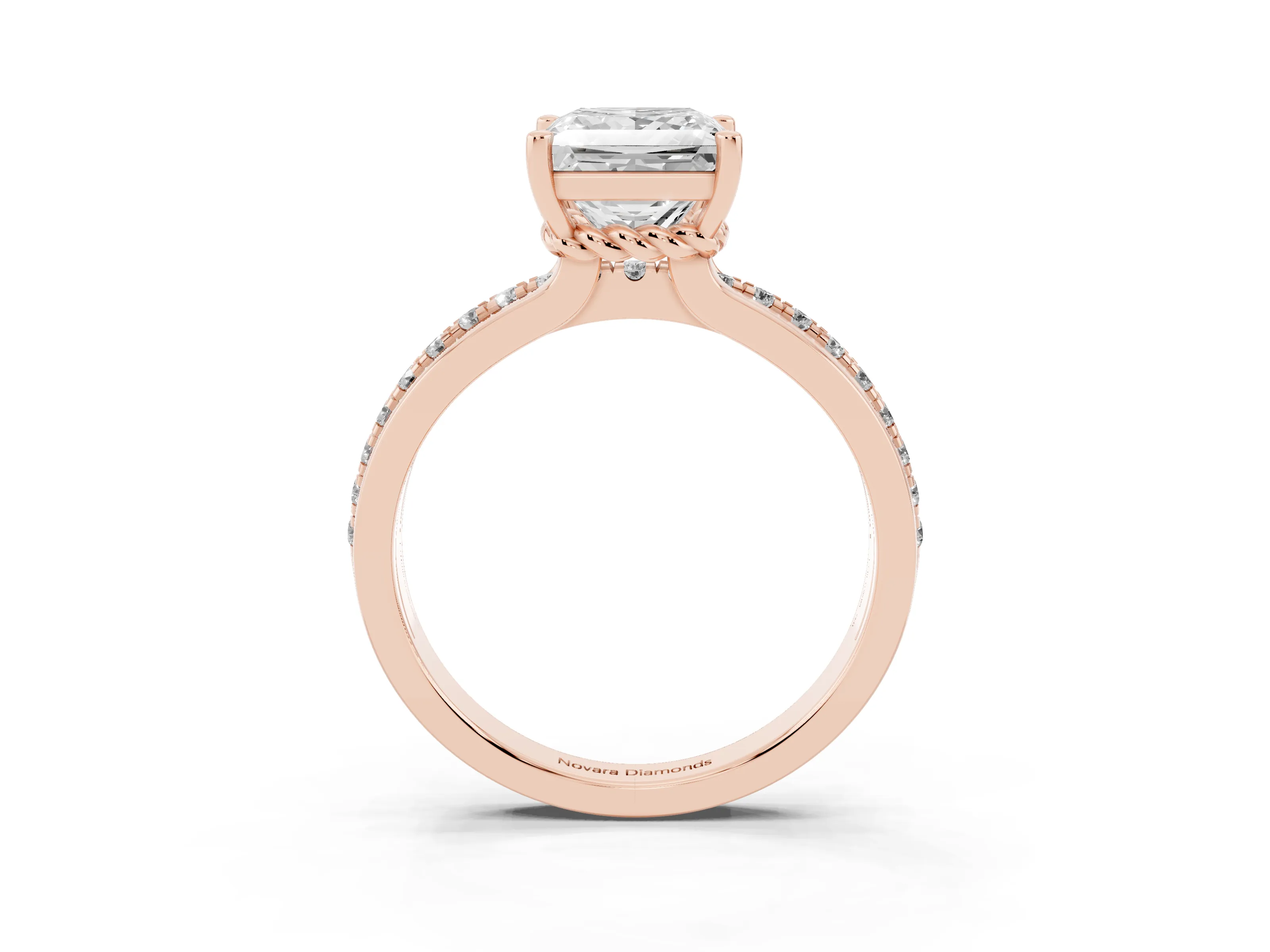 Princess Cut Diamond Solitaire Ring Set in Rose gold with Channel Set Band and Prong Setting