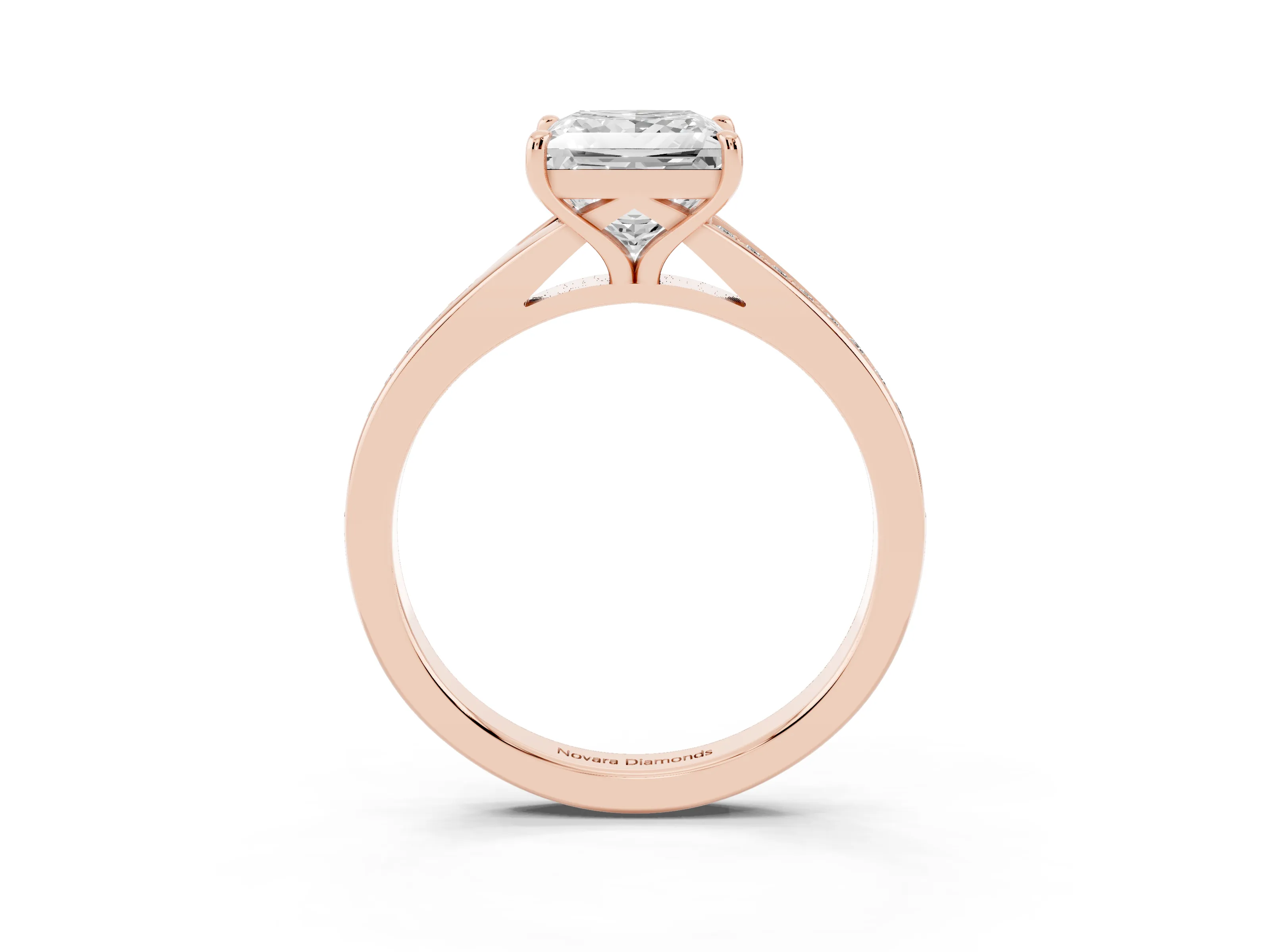 Princess Cut Diamond Solitaire Ring Set in Rose gold with Pavé Accent Band and Classic Prong Setting