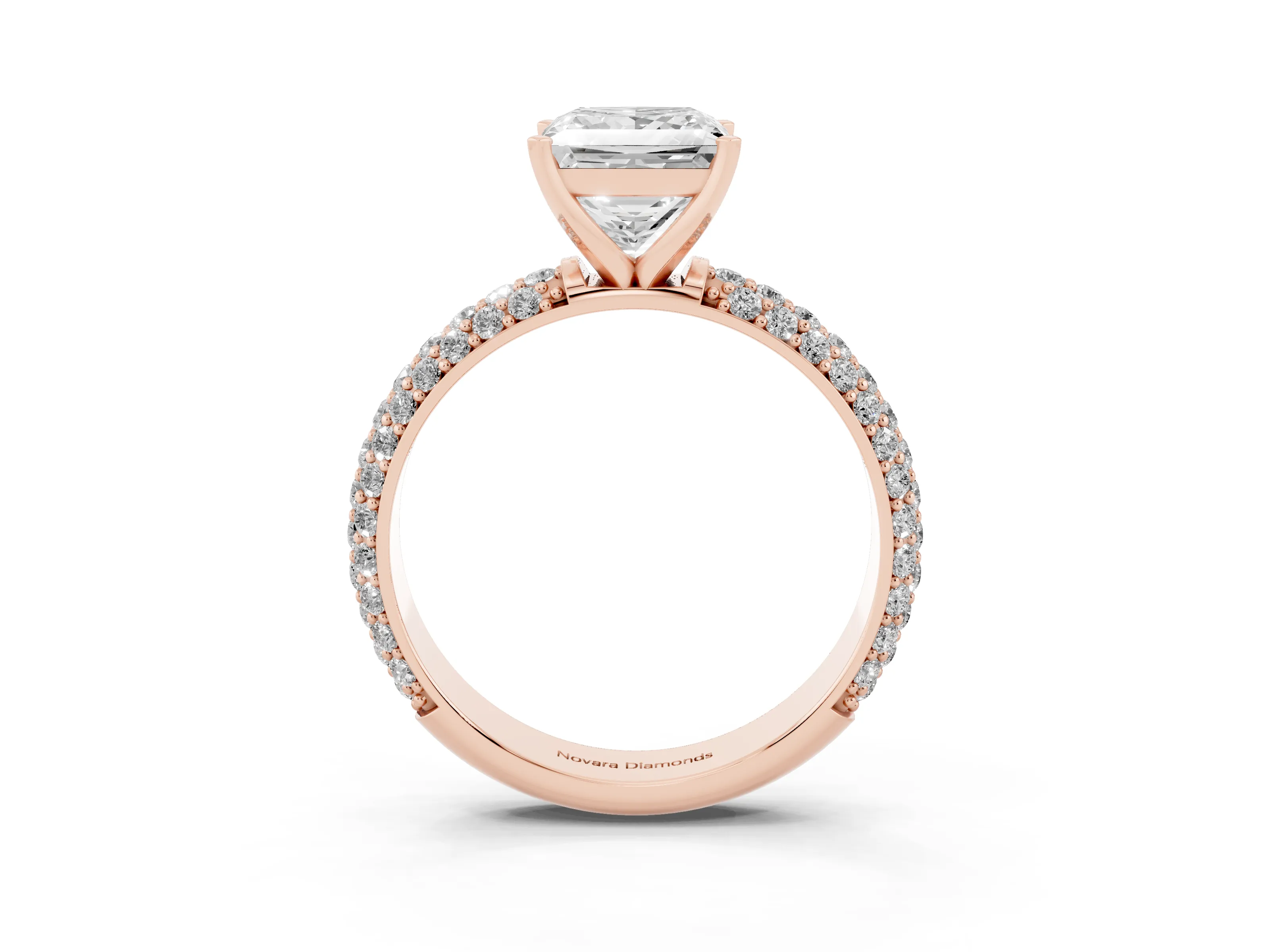 Princess Cut Diamond Solitaire Ring Set in Rose gold with Prong Setting and Pavé-Set Band