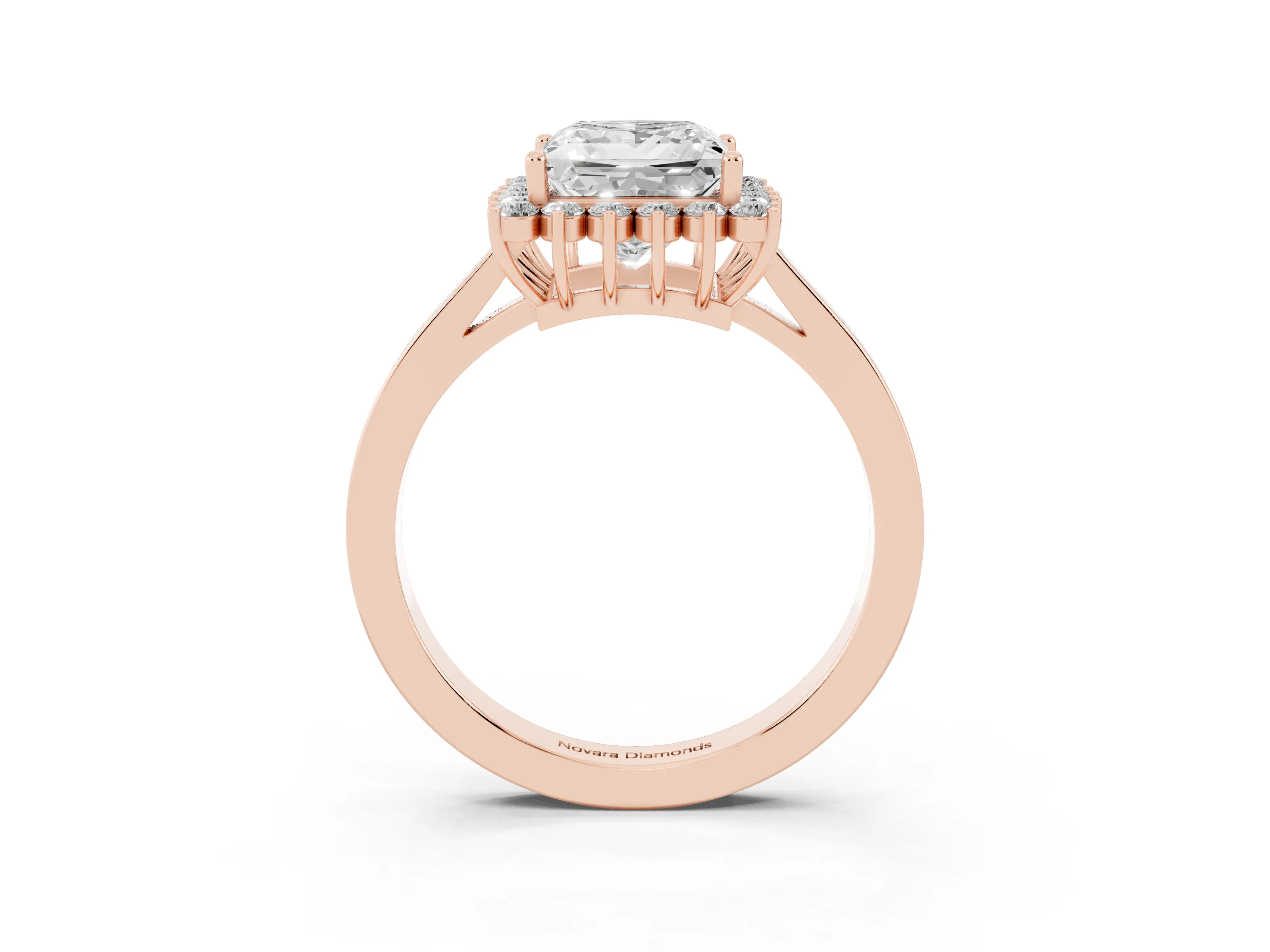 Princess Cut Diamond Halo Ring Set in Rose gold with Round Halo and Smooth Solitaire Band