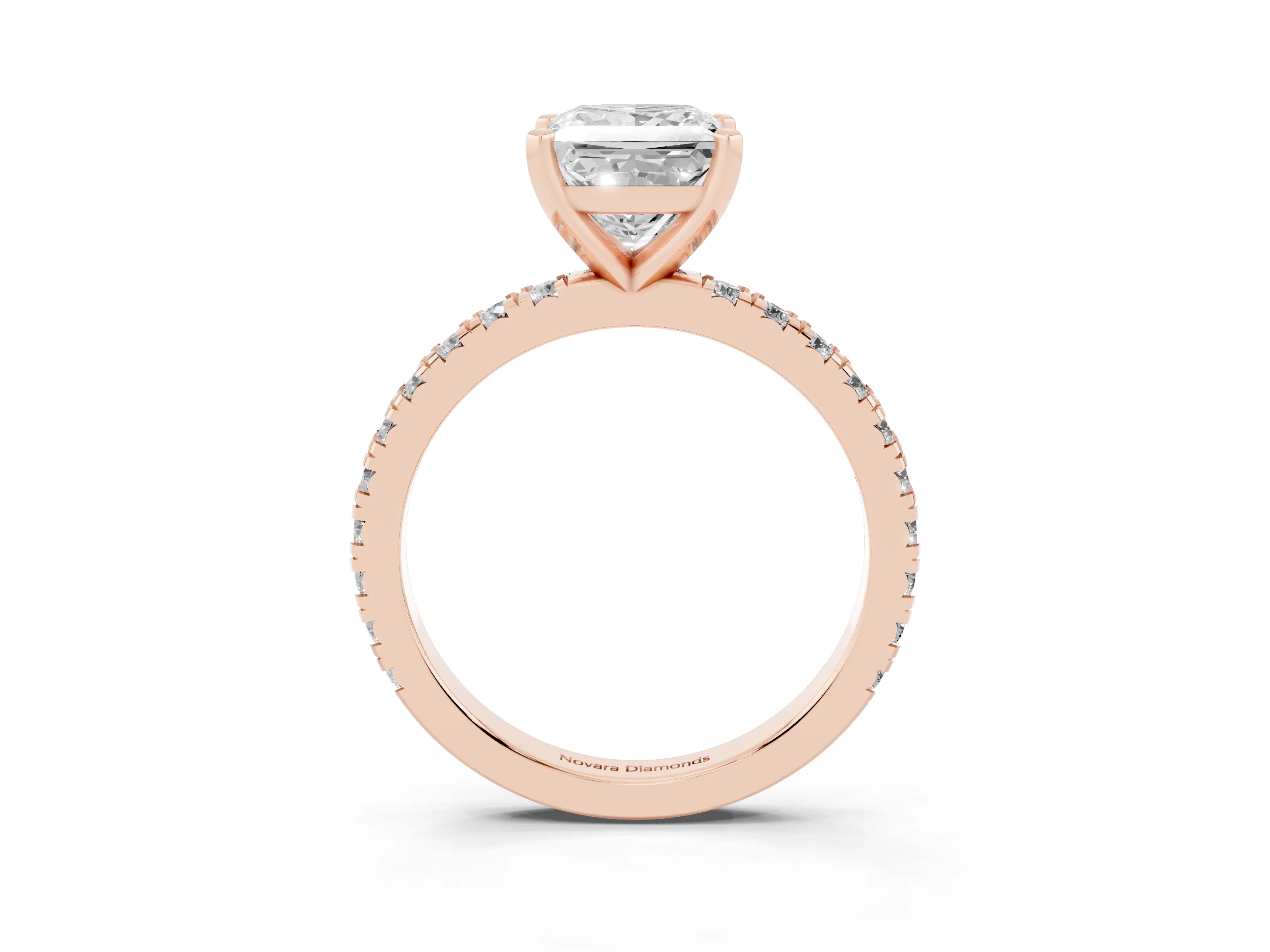 Princess Cut Diamond Pavé Band Solitaire Set in Rose gold with Prong Setting