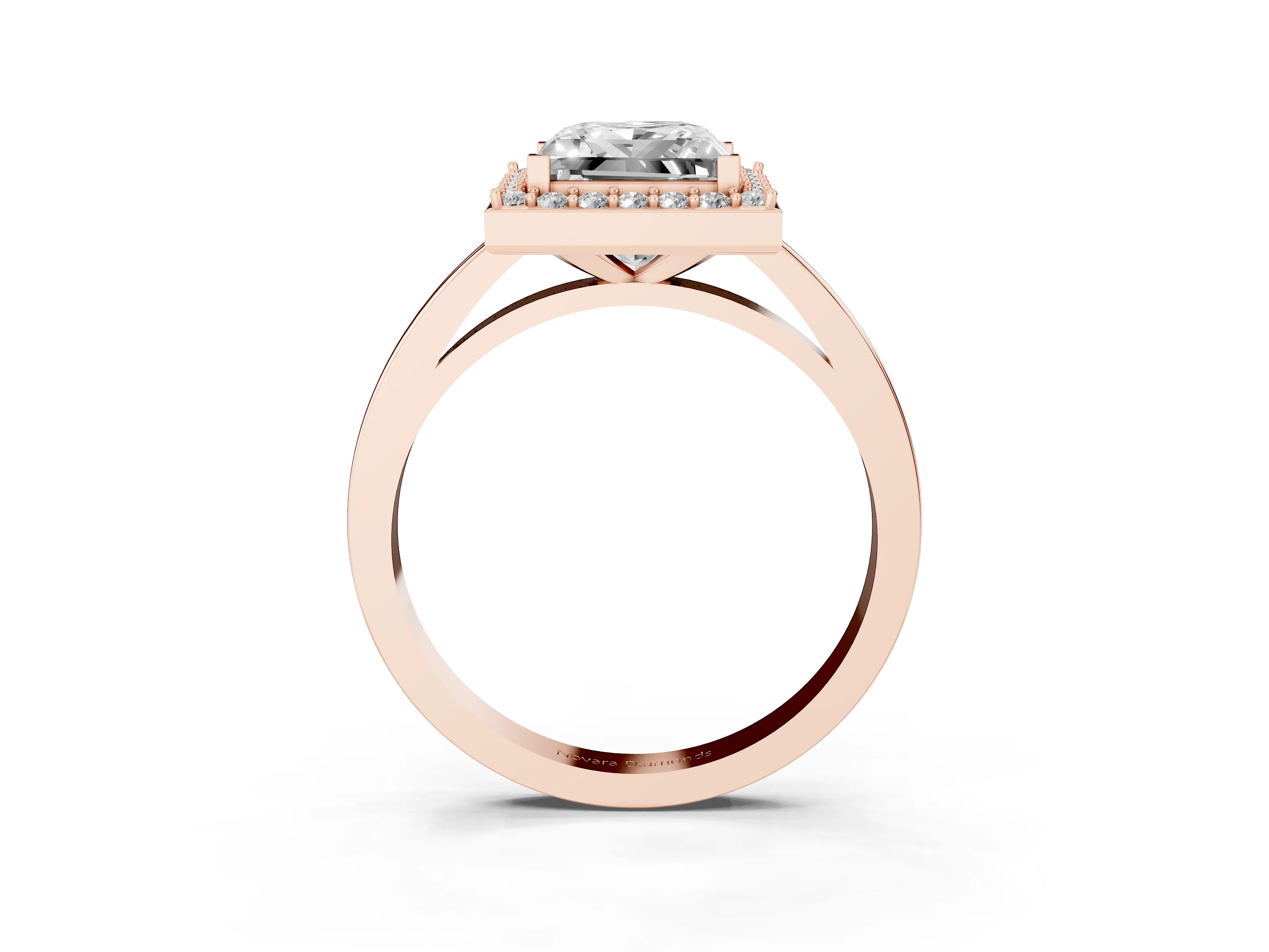 Princess Cut Diamond Halo Ring Set in Rose gold with Solitaire Band and Prong Setting