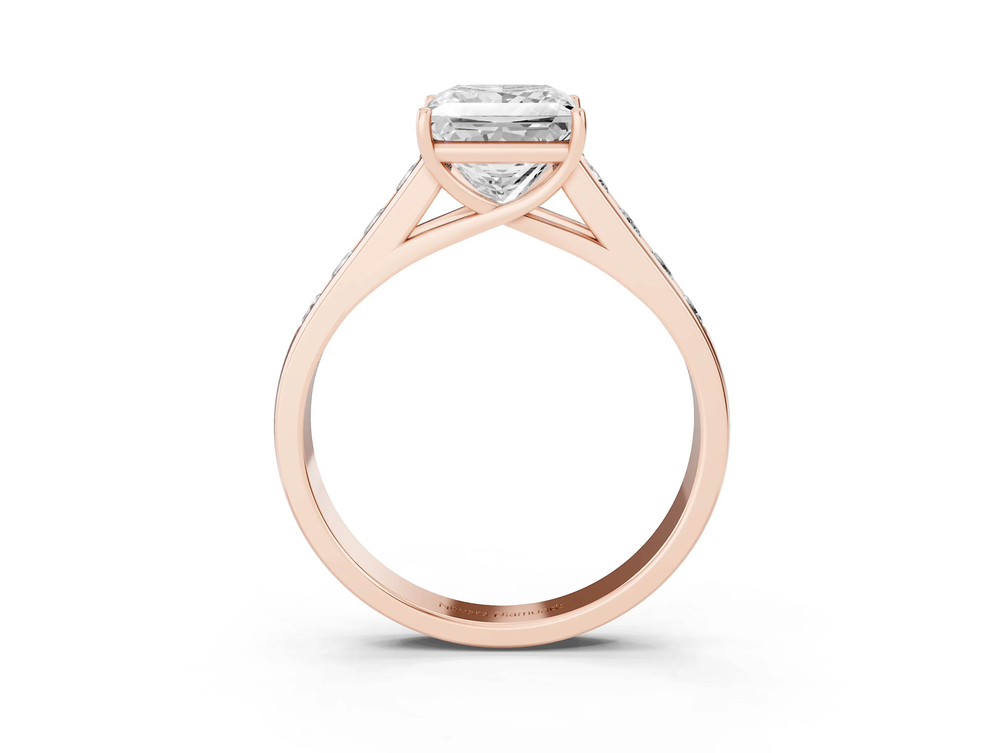 Princess Cut Diamond Solitaire Channel-Set Engagement Ring Set in Rose gold with Prong Setting