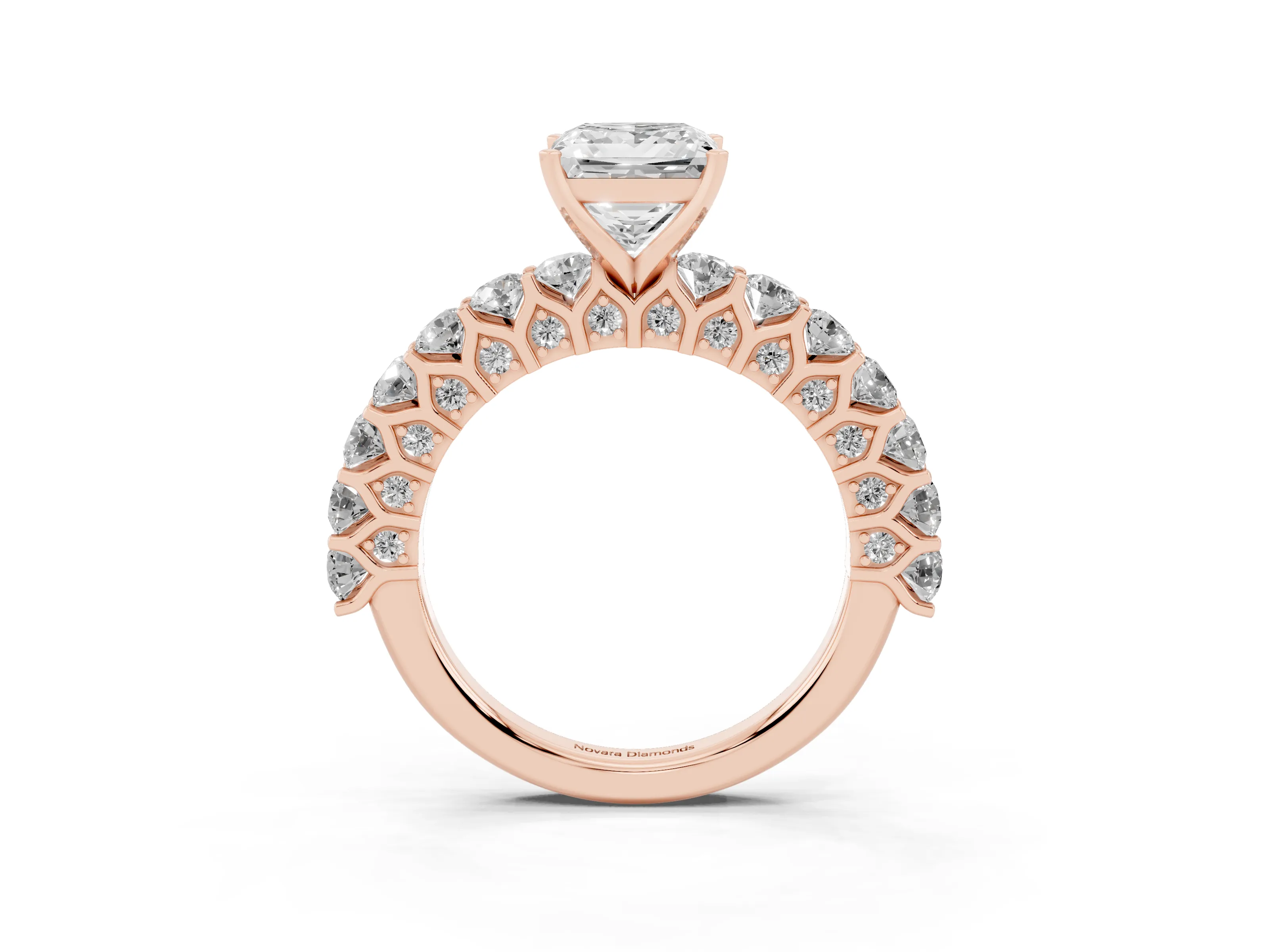 Princess Cut Diamond Solitaire Ring Set in Rose gold with Shared Prong Pavé Band