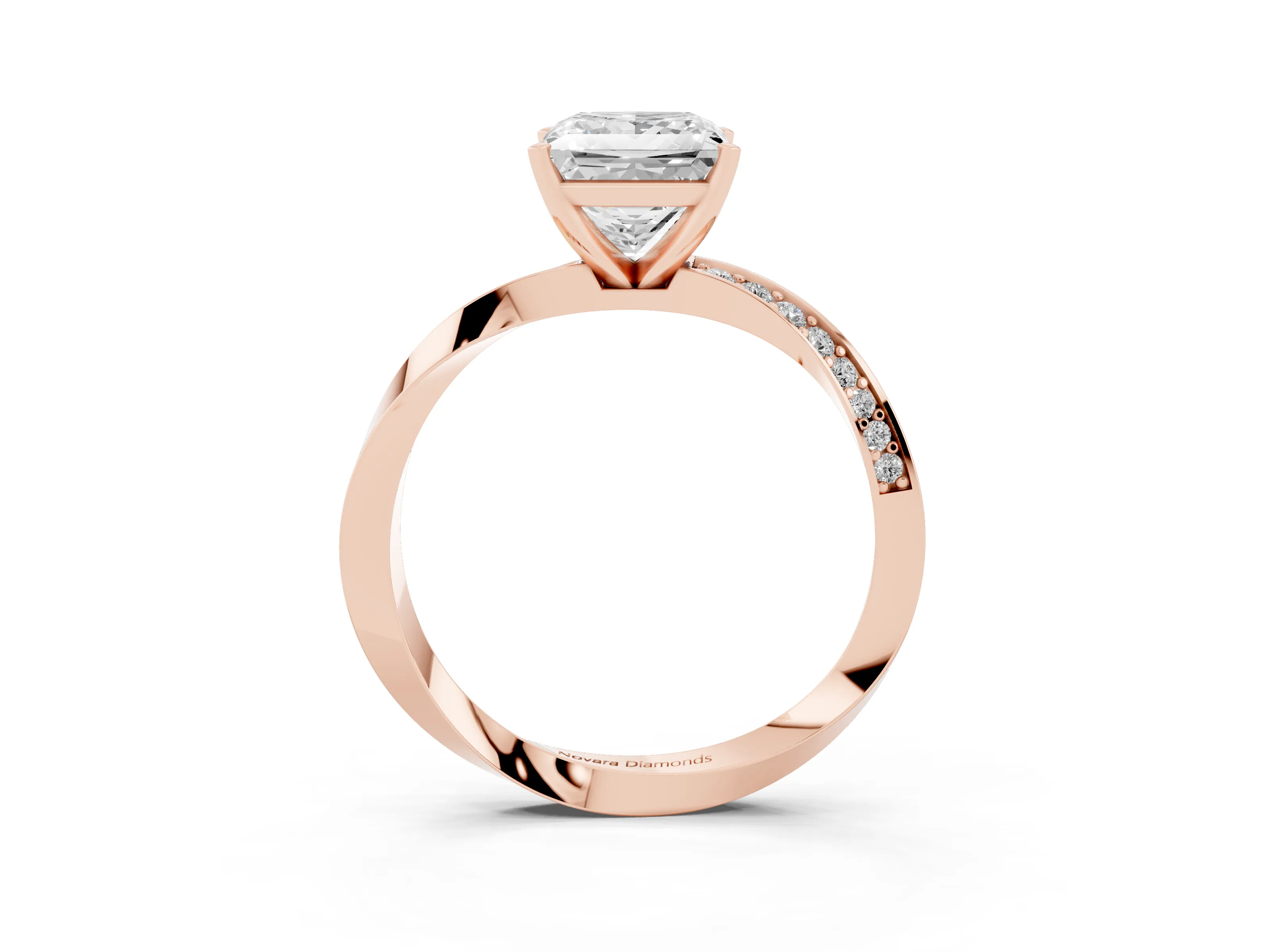 Princess Cut Diamond Engagement Ring Set in Rose gold with Side Stone Accents and Prong Setting