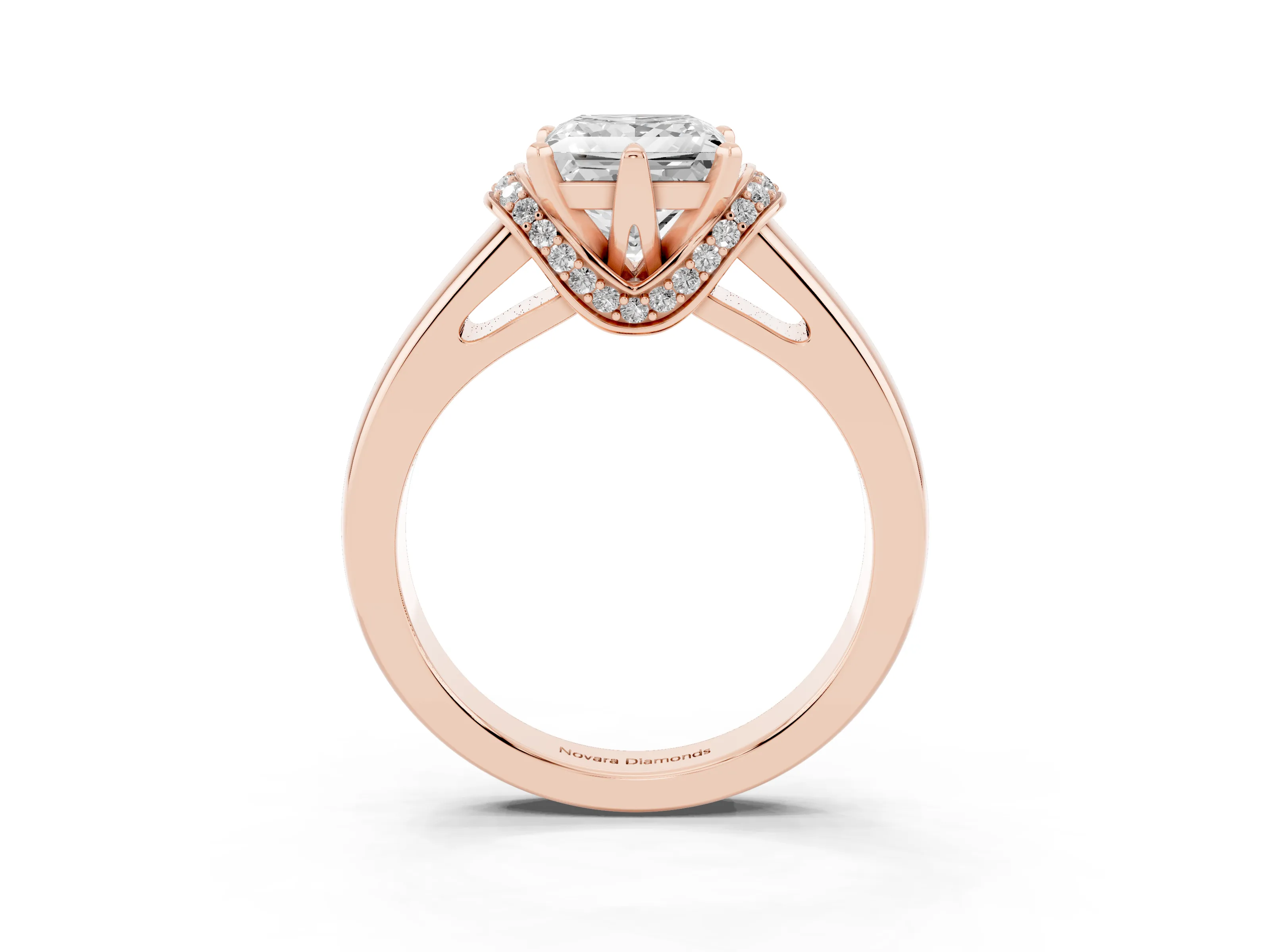 Princess Cut Diamond Pavé Band Solitaire Ring Set in Rose gold with Prong Setting