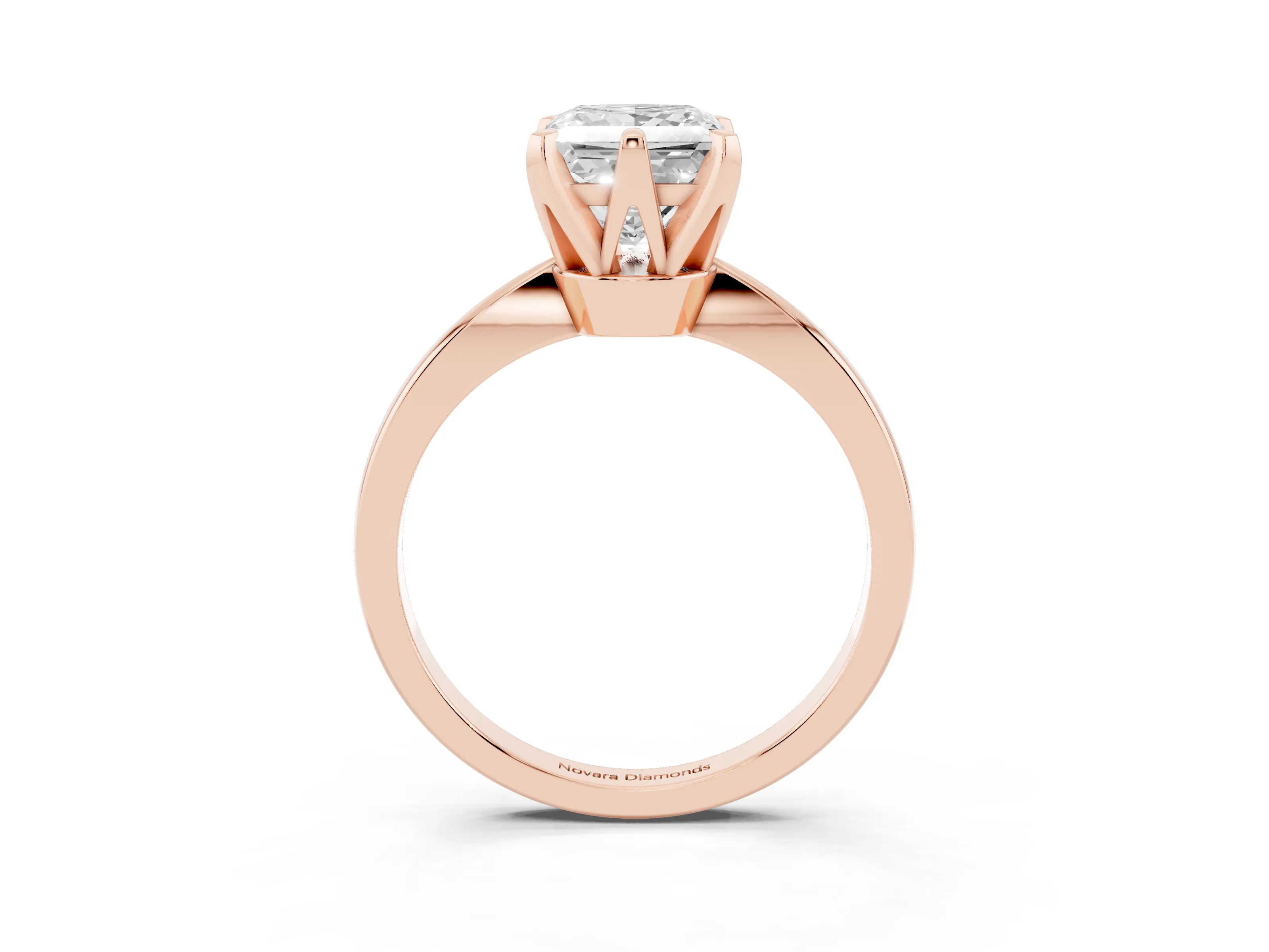 Princess Cut Diamond Solitaire Engagement Ring Set in Rose gold with Slim Tapered Solitaire Band