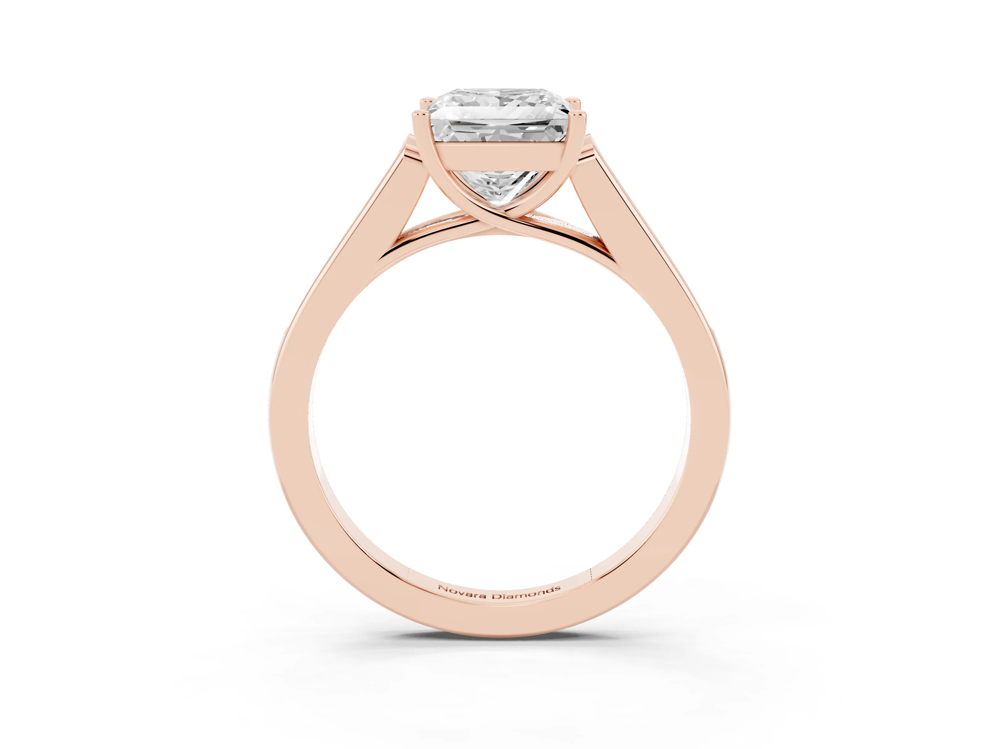 Princess Cut Diamond Solitaire Cathedral Engagement Ring Set in Rose gold with Channel-Set Band and Prong Setting