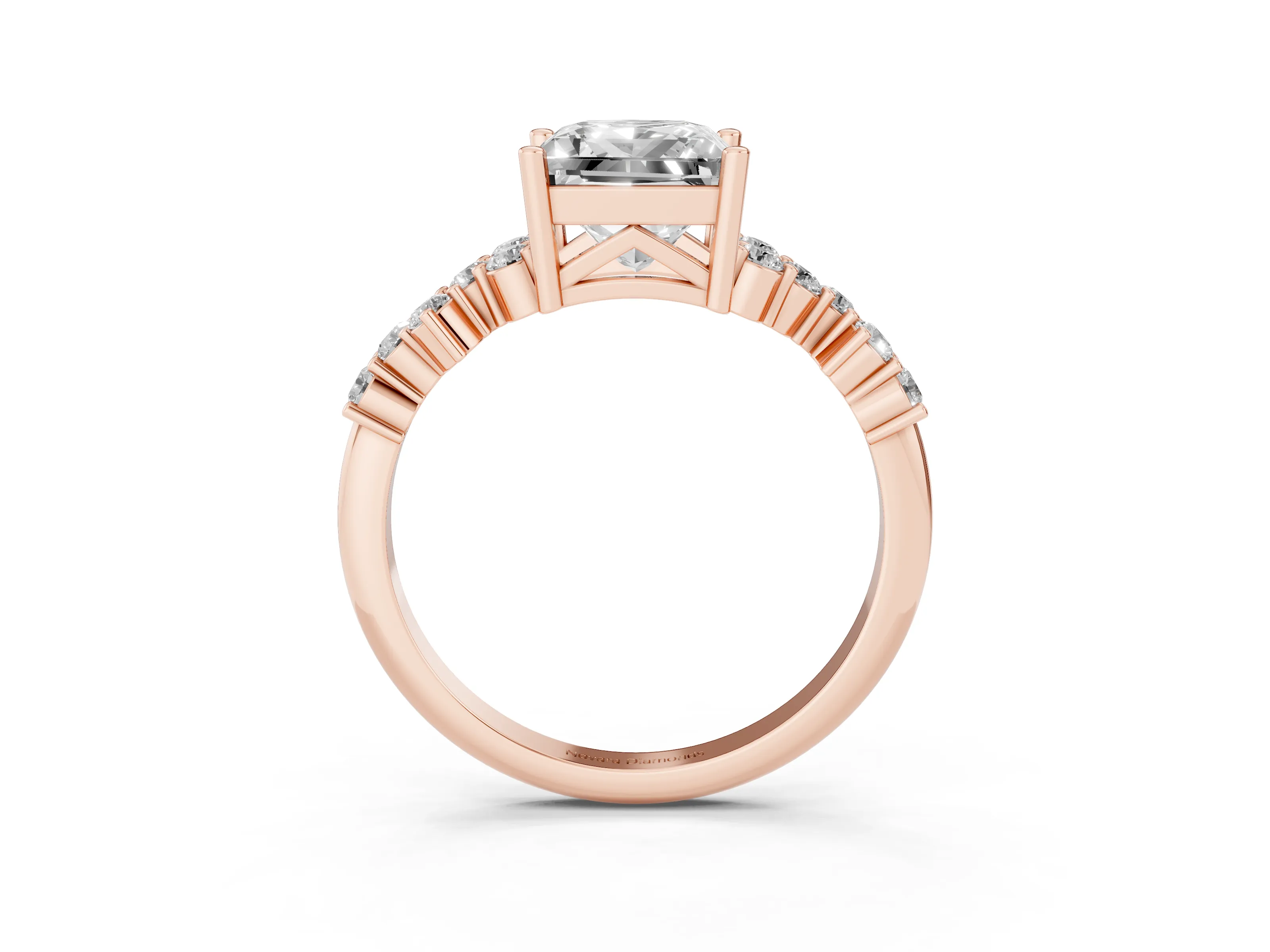 Princess Cut Diamond Ring Set in Rose gold with Scattered Round Accents