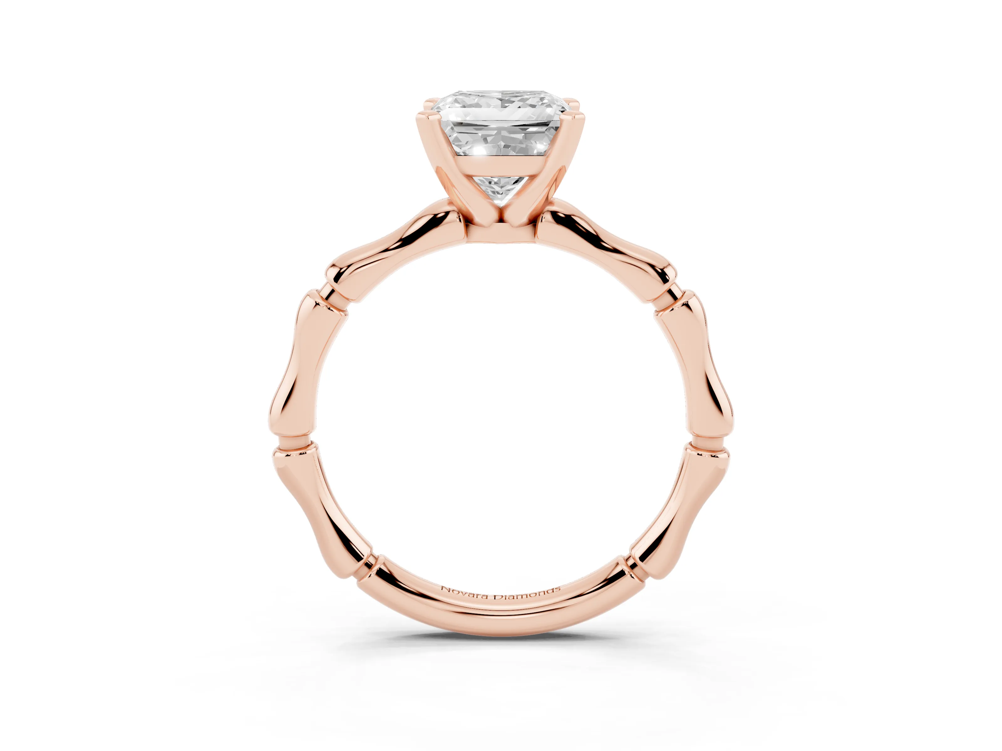 Princess Cut Diamond Solitaire Ring Set in Rose gold with Bamboo Band and Prong Setting