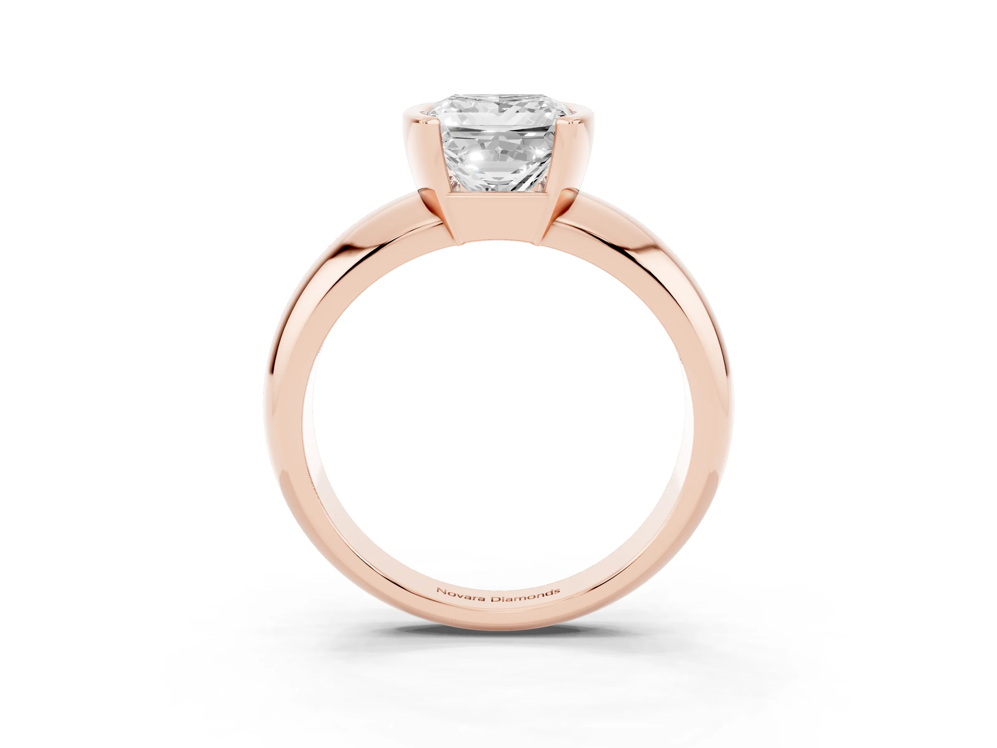 Princess Cut Diamond Solitaire Tension Set Ring Set in Rose gold with Wide Band