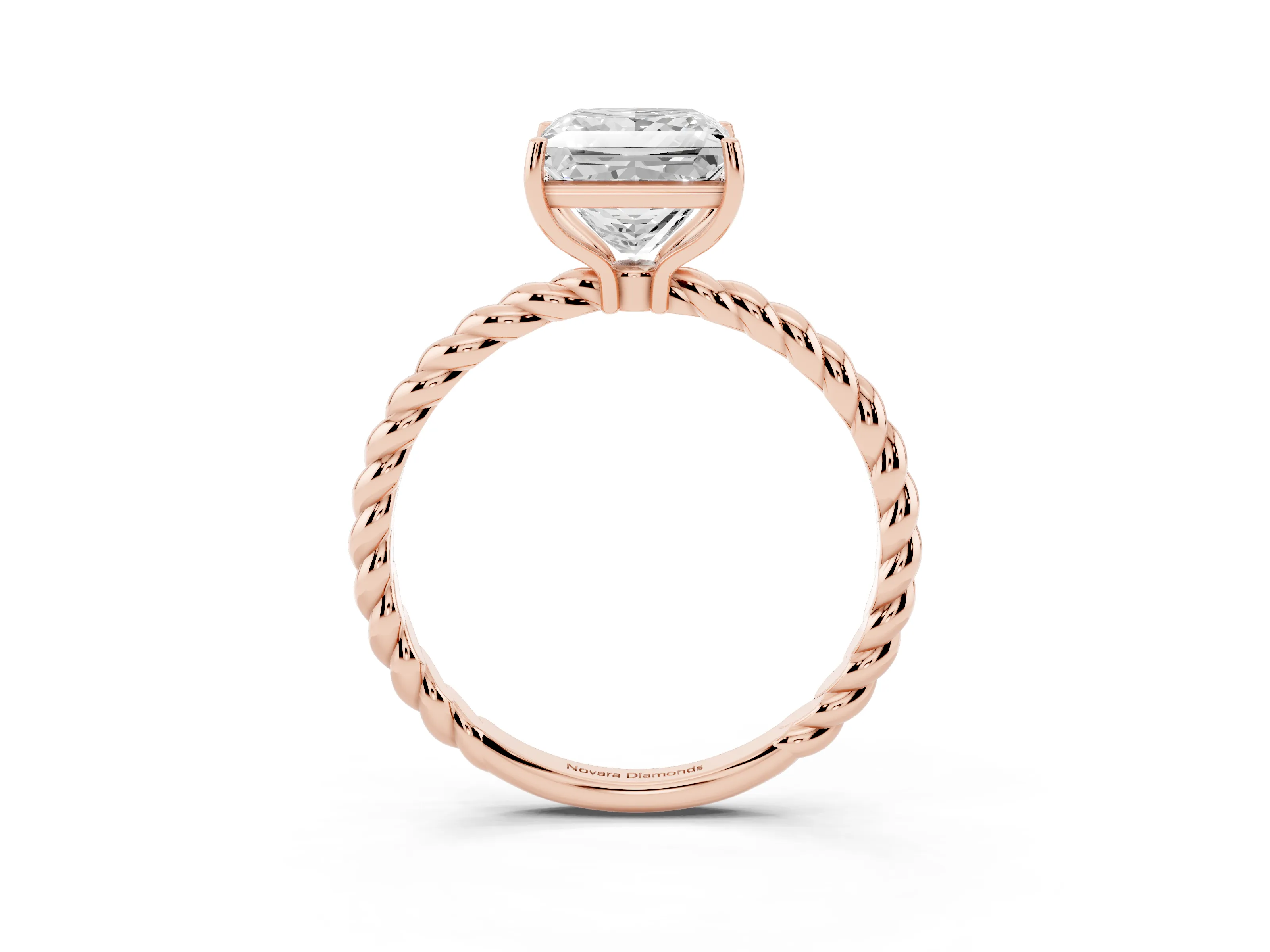 Princess Cut Diamond Solitaire Ring Set in Rose gold with Twist Band and Prong Setting