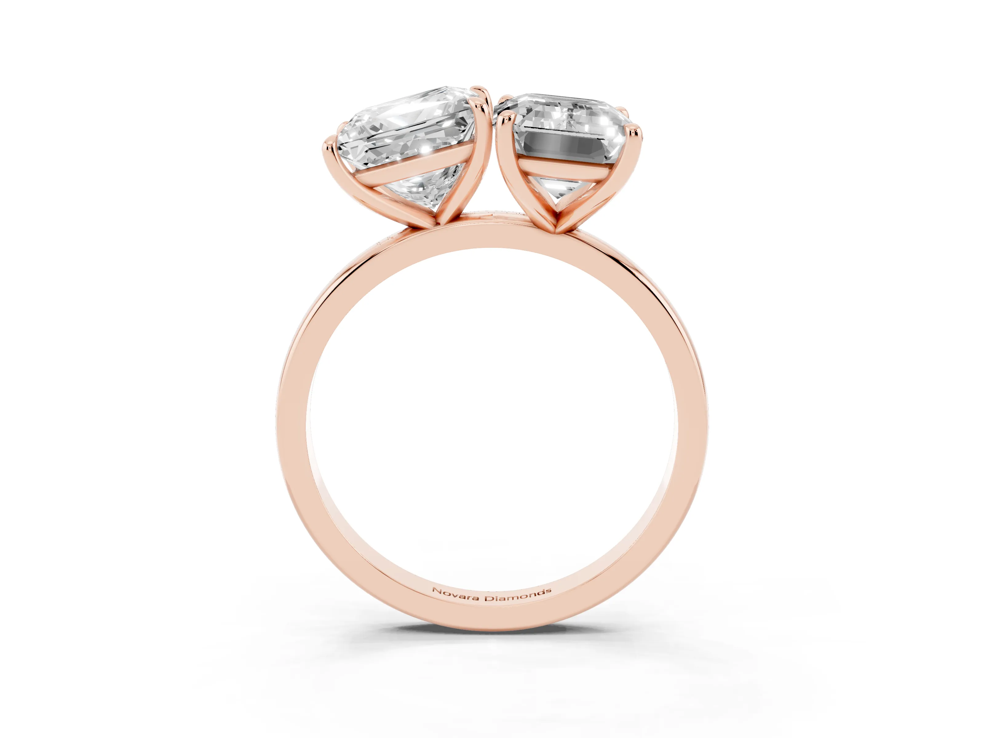 Princess Cut and Emerald Cut Toi Moi Ring Set in Rose gold with Prong Setting