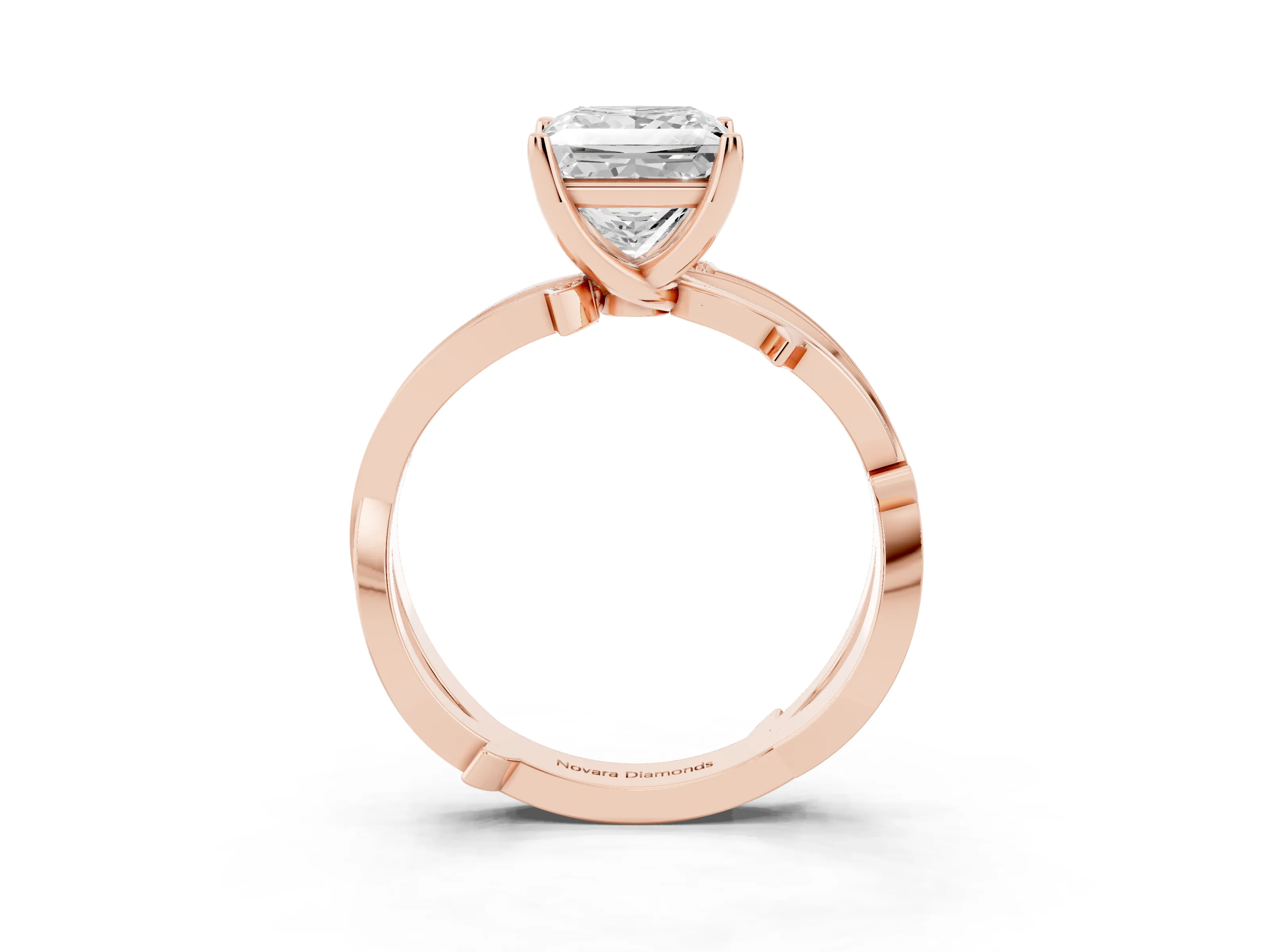 Princess Cut Diamond Pavé Twist Band Solitaire Ring Set in Rose gold with Prong Setting