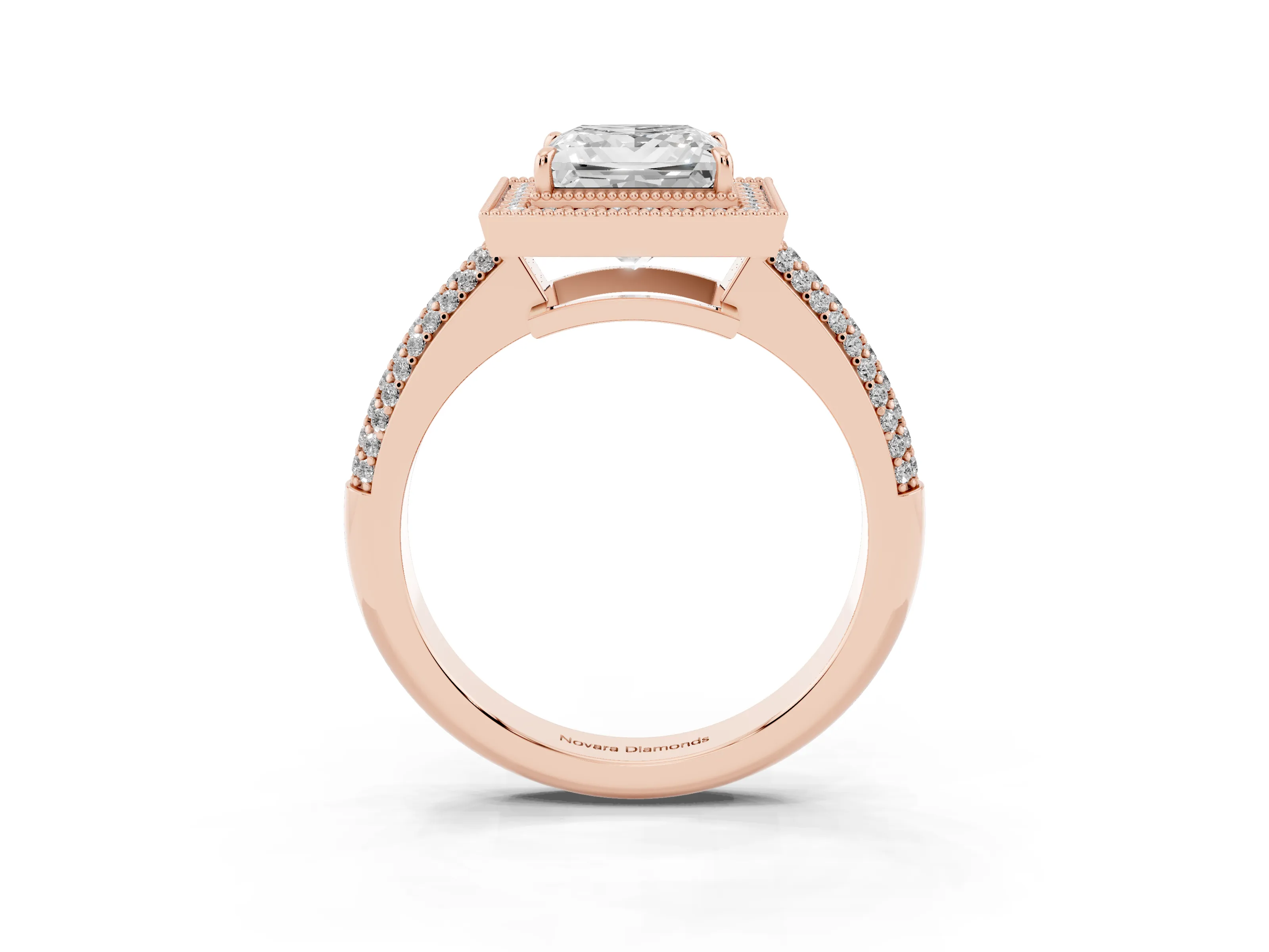 Princess Cut Diamond Halo Pavé Band Set in Rose gold with Prong Setting