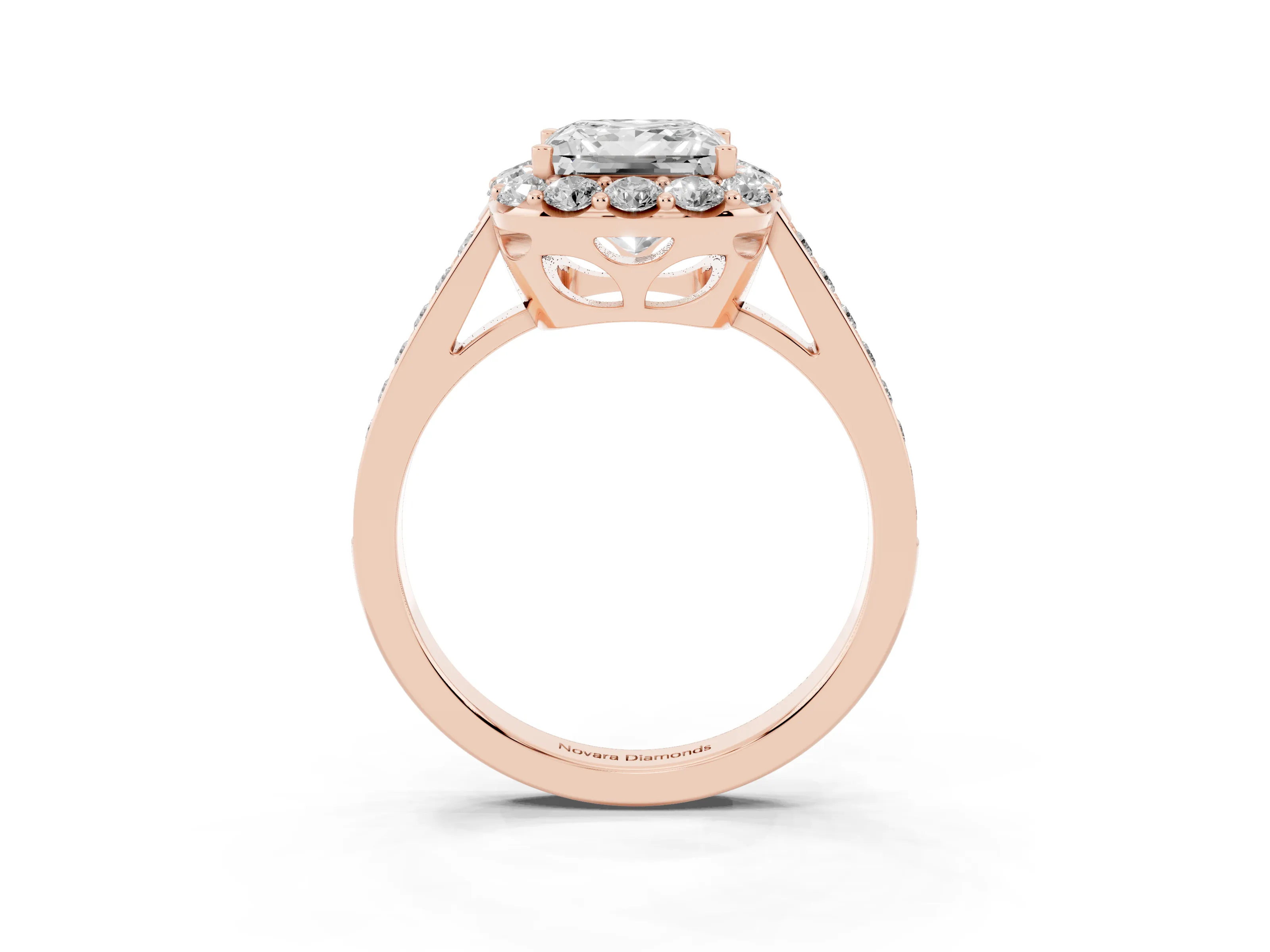 Princess Cut Diamond Floral Halo Ring Set in Rose gold with Pavé Band and Prong Setting