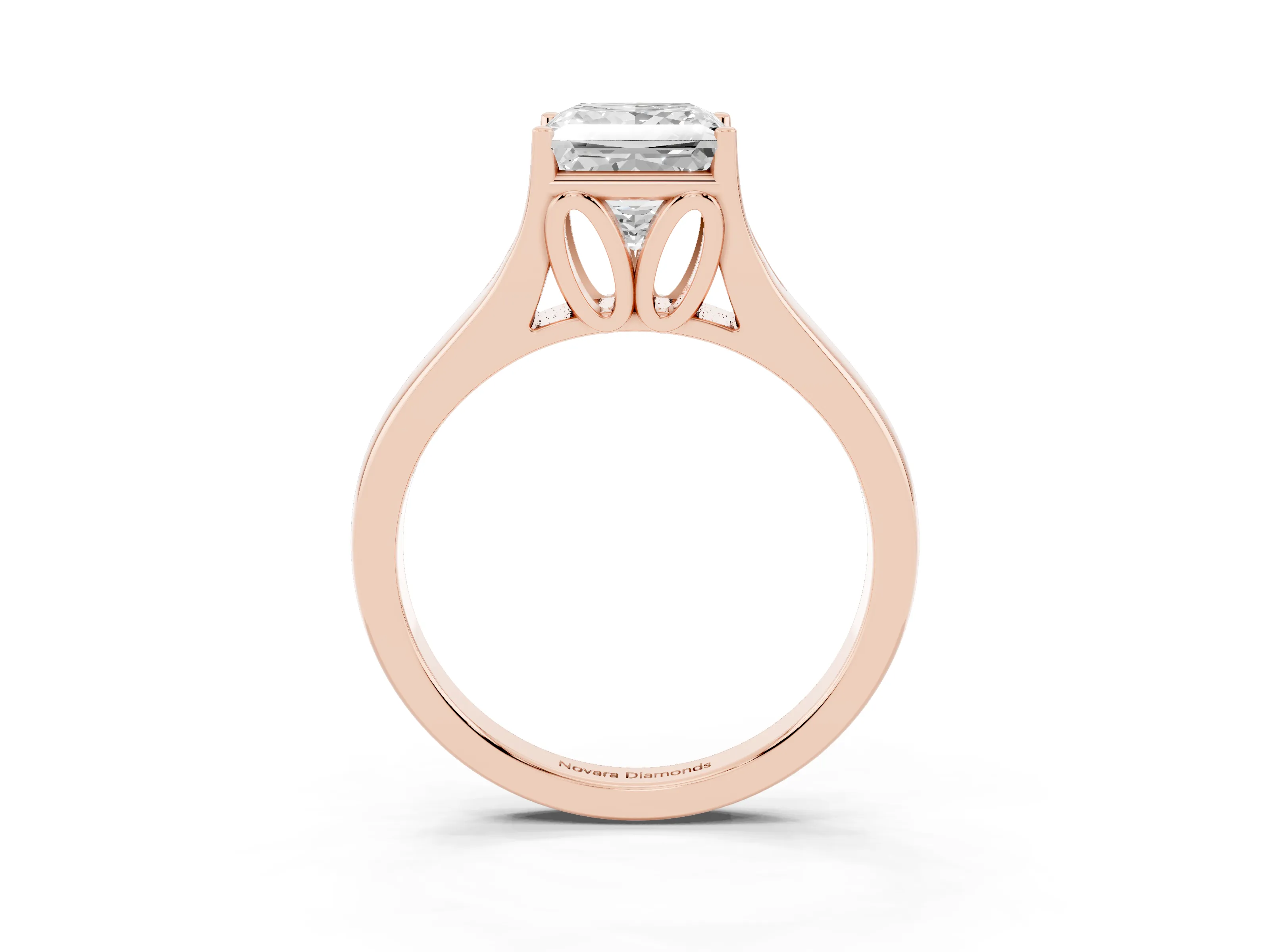 Princess Cut Diamond Solitaire Ring Set in Rose gold with Arched Cathedral Band and Prong Setting