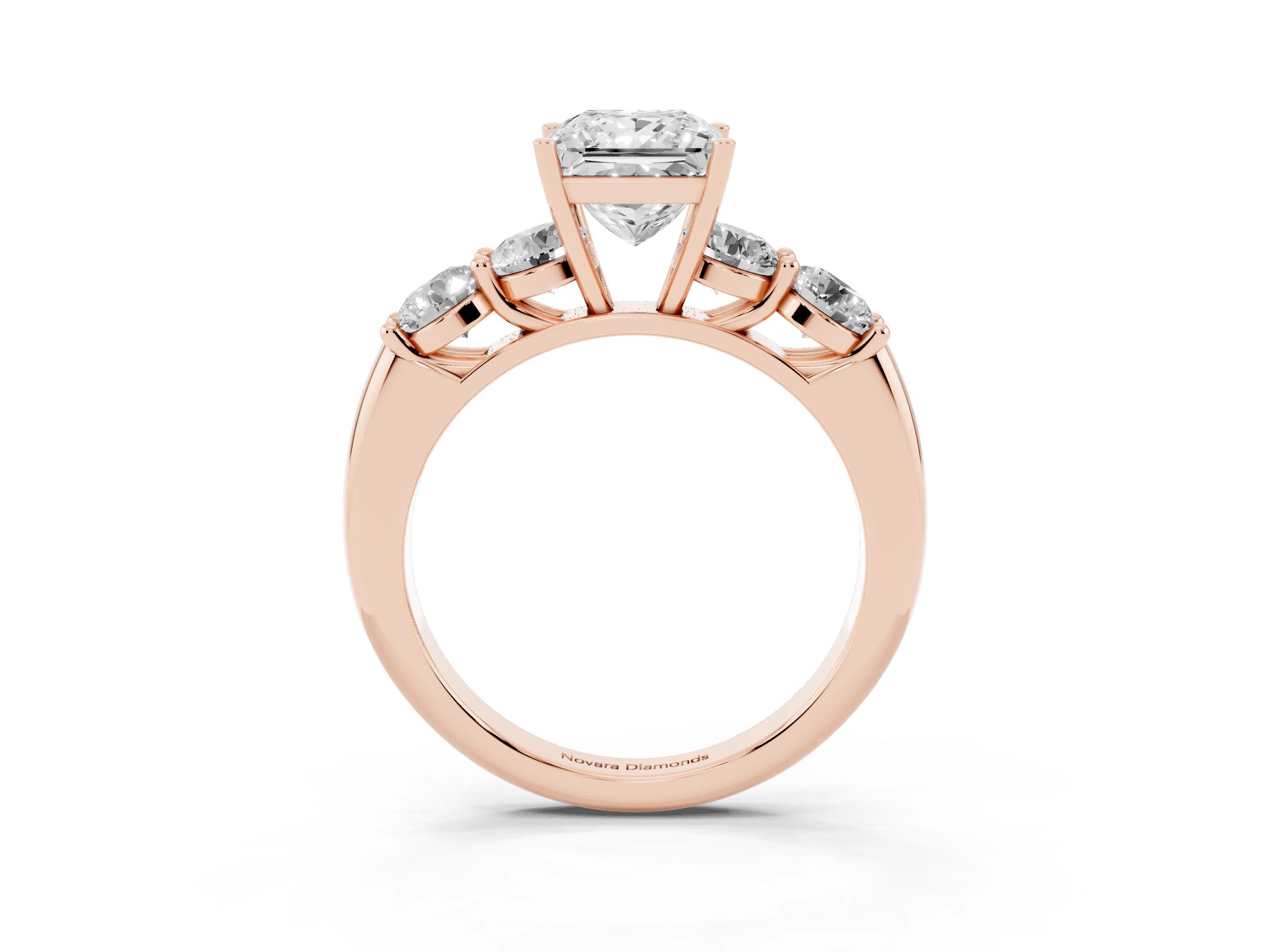 Princess Cut Diamond Five-Stone Prong Set Ring Set in Rose gold with Classic Band