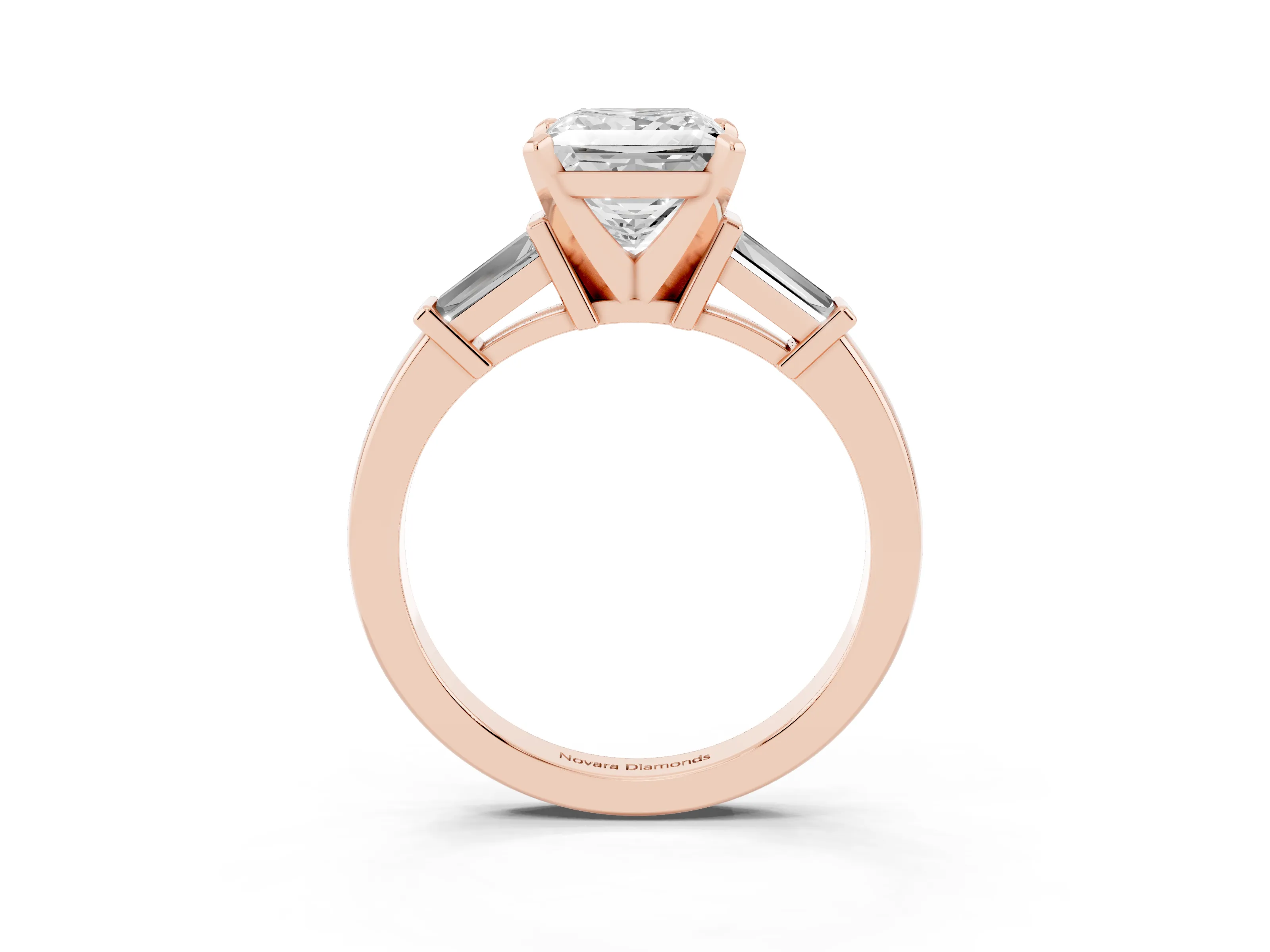 Princess Cut Diamond Solitaire Ring Set in Rose gold with Tapered Baguette Accents and Prong Setting