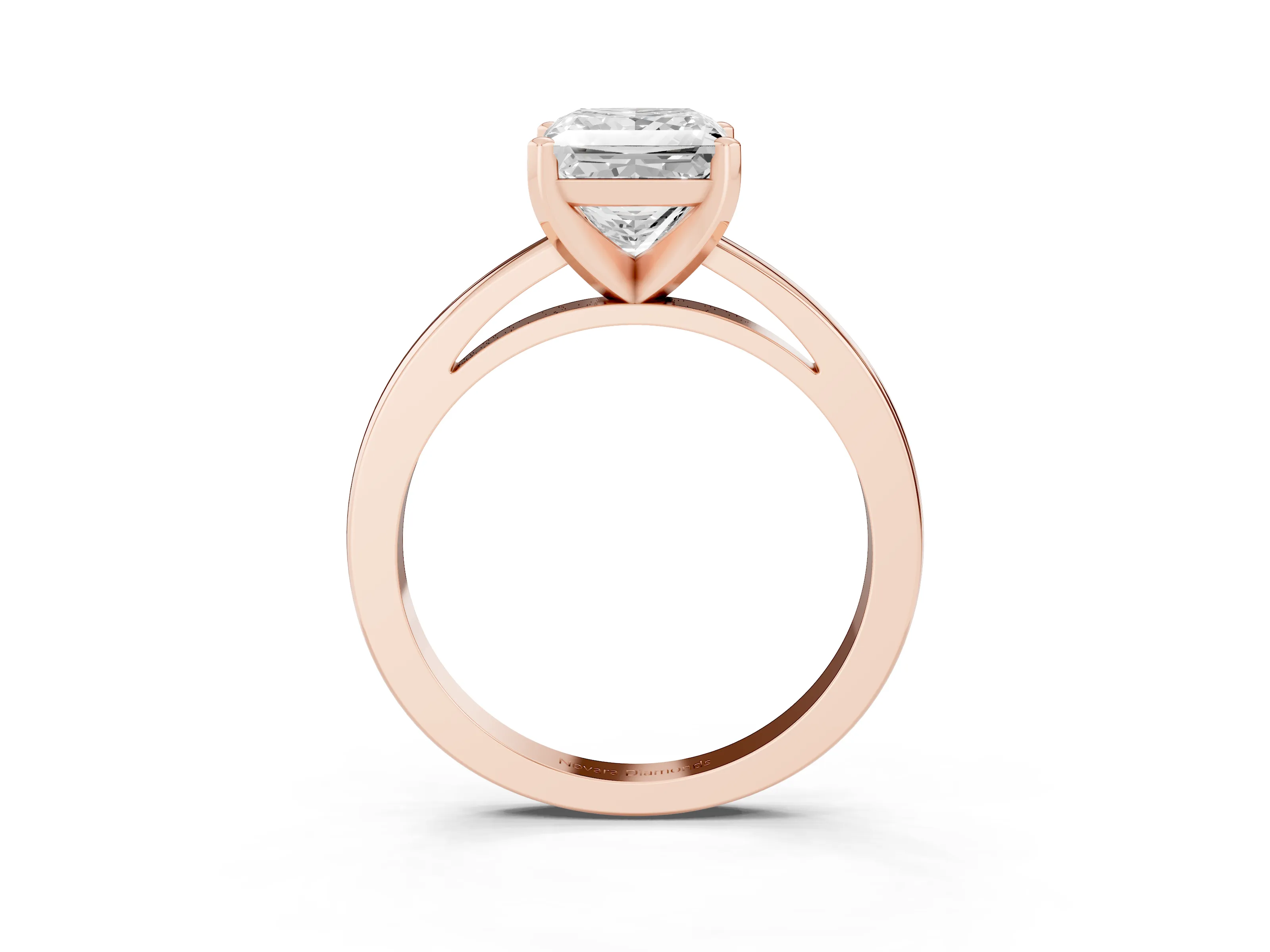 Princess Cut Diamond Solitaire Engagement Ring Set in Rose gold with Prong Setting on a Classic Band