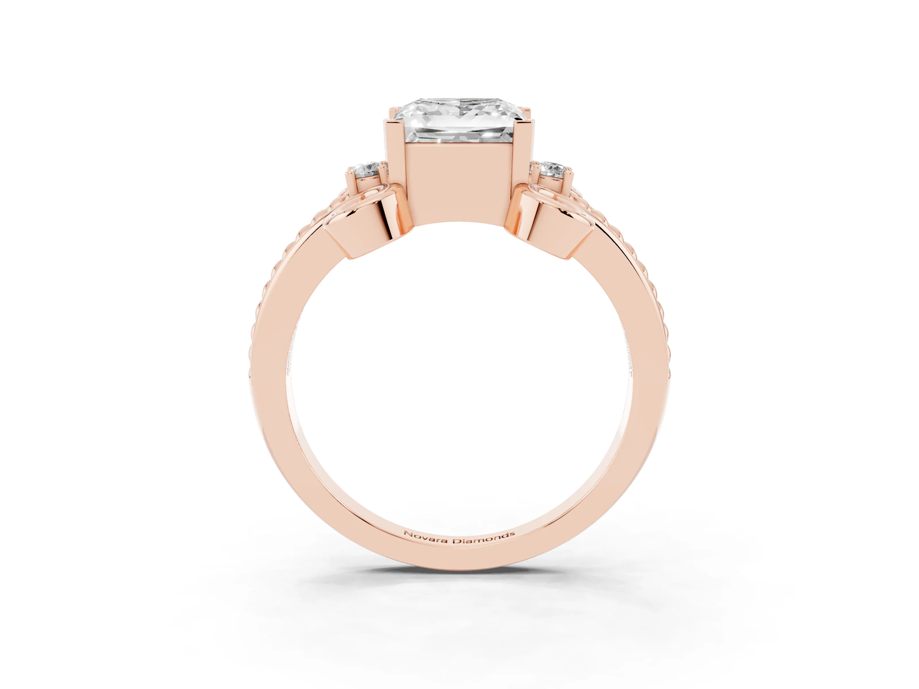 Princess Cut Diamond Twisted Band Solitaire Ring Set in Rose gold with Scroll Prongs