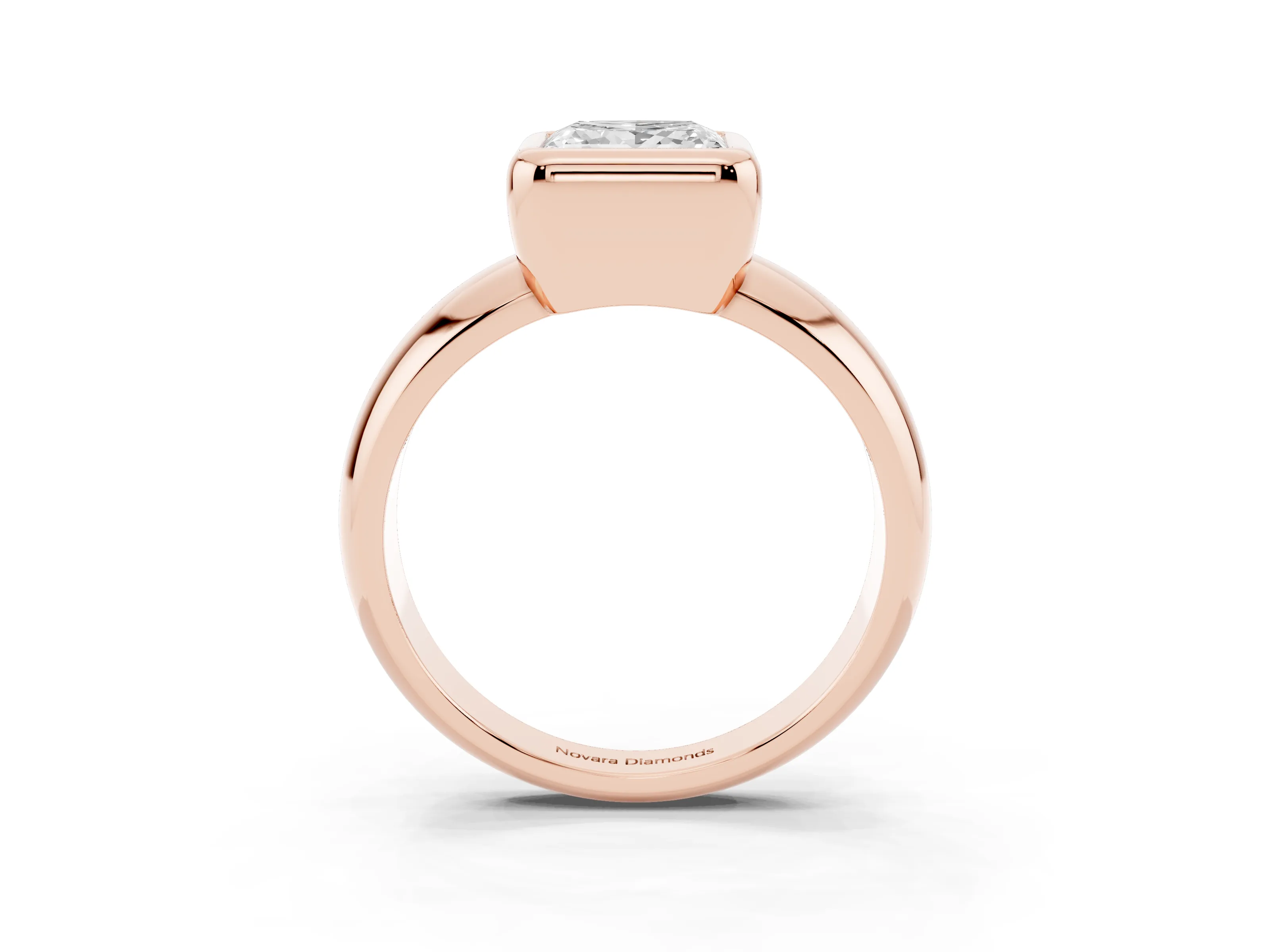 Bezel Set Princess Cut Diamond Solitaire Ring Set in Rose gold with Wide Band