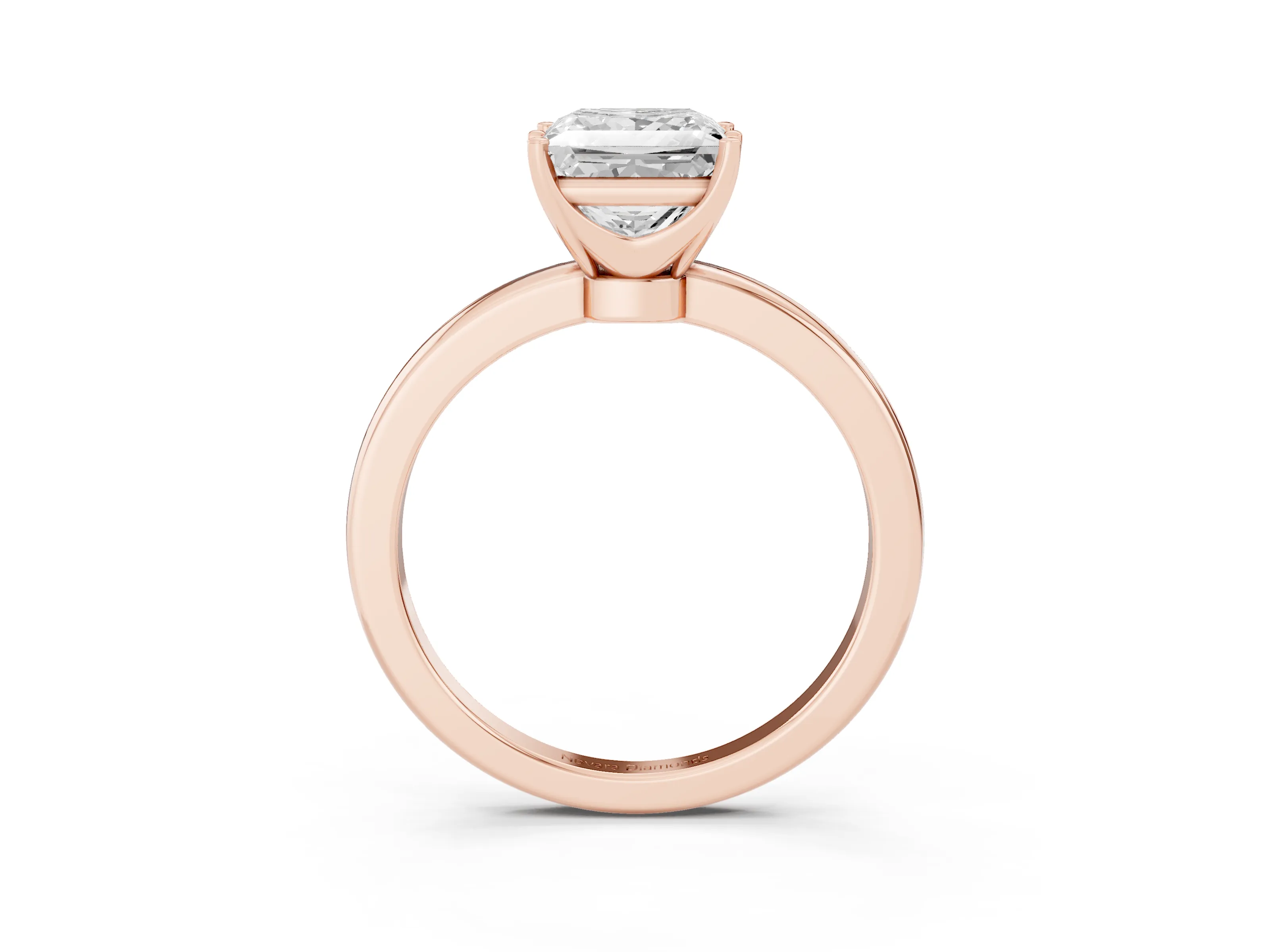 Princess Cut Diamond Solitaire Ring Set in Rose gold with Raised Prong Setting on a Classic Band