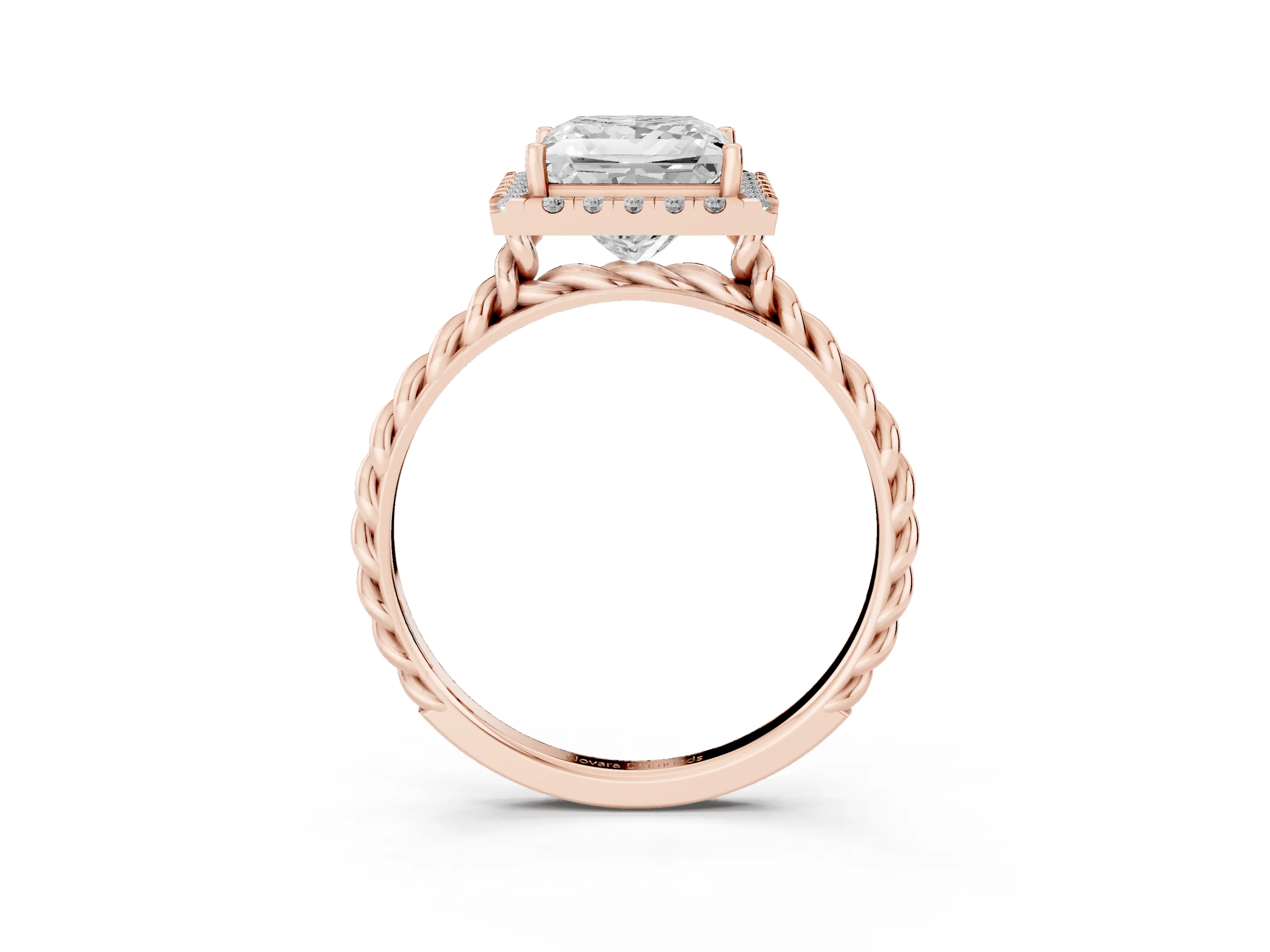 Princess Cut Diamond Halo Ring Set in Rose gold with Plain Twisted Band