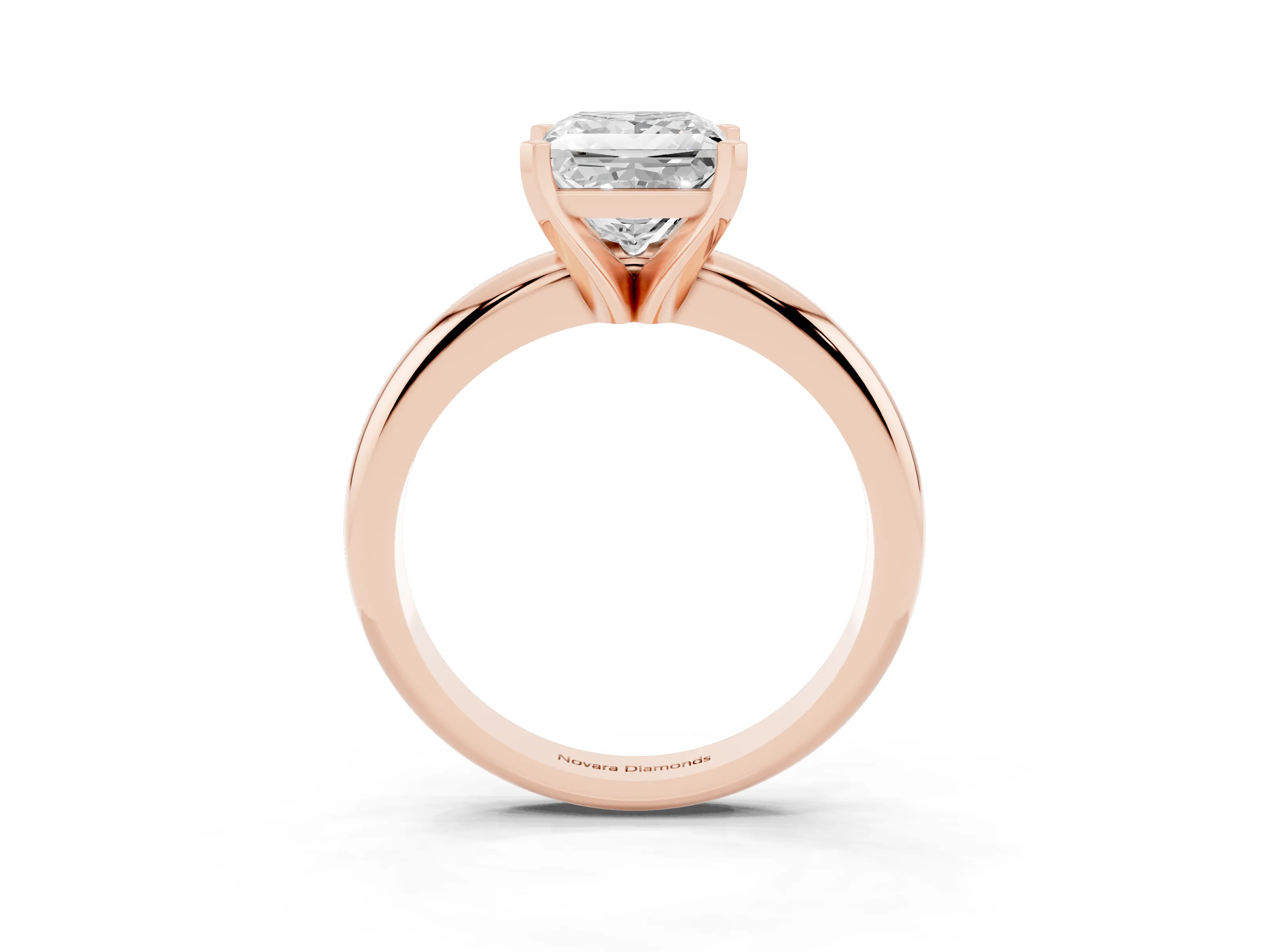 Princess Cut Diamond Solitaire Engagement Ring Set in Rose gold with Round Band and Prong Setting
