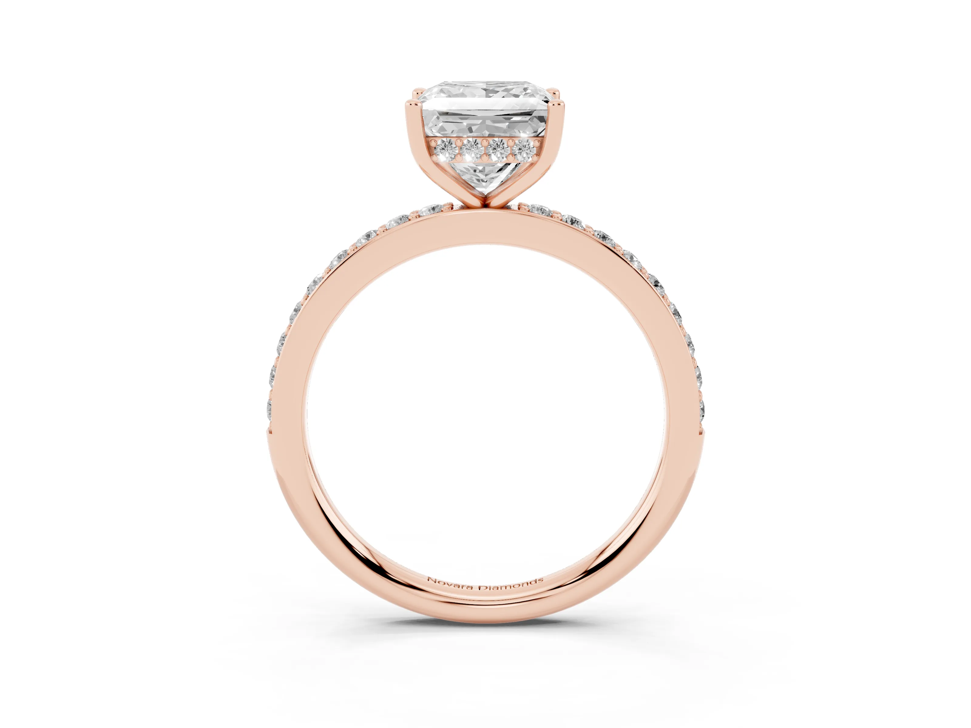 Princess Cut Diamond Pavé Band Ring Set in Rose gold with Prong-Set Center Stone