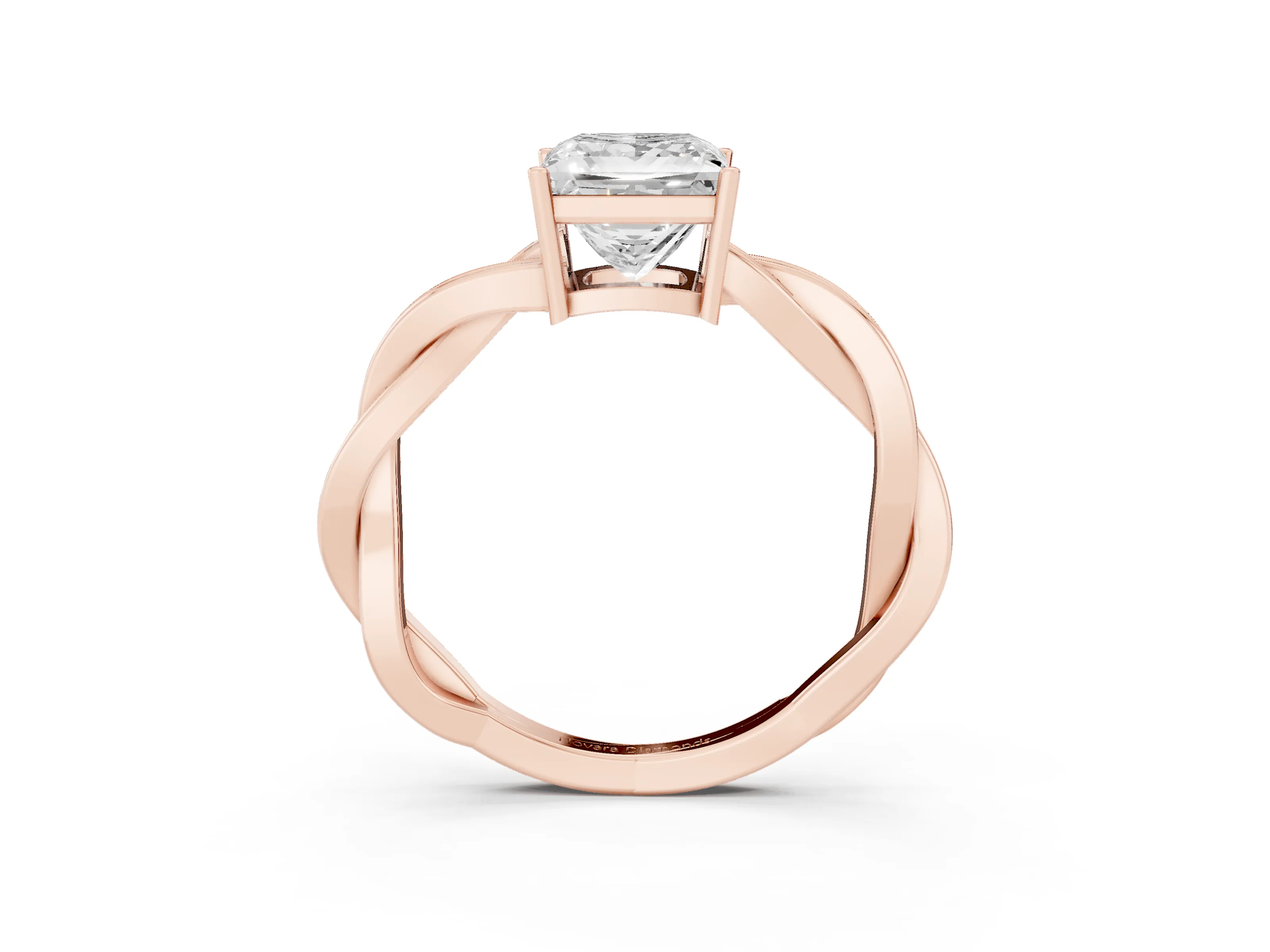 Princess Cut Diamond Solitaire Twisted Pavé Ring Set in Rose gold with Prong Setting