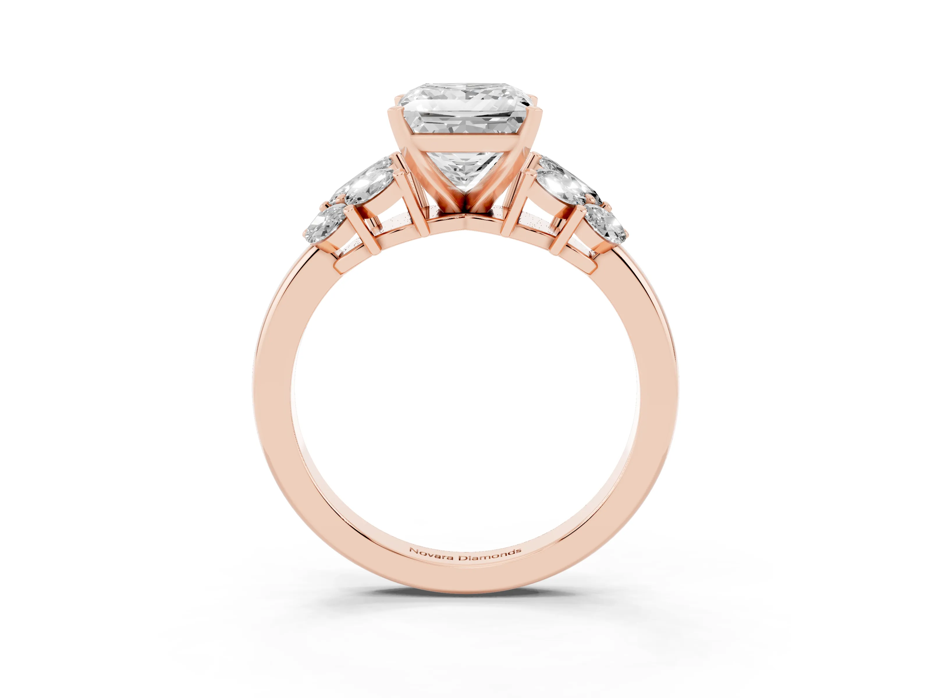 Princess Cut Diamond Cluster Leaf Design Ring Set in Rose gold with Prong Setting