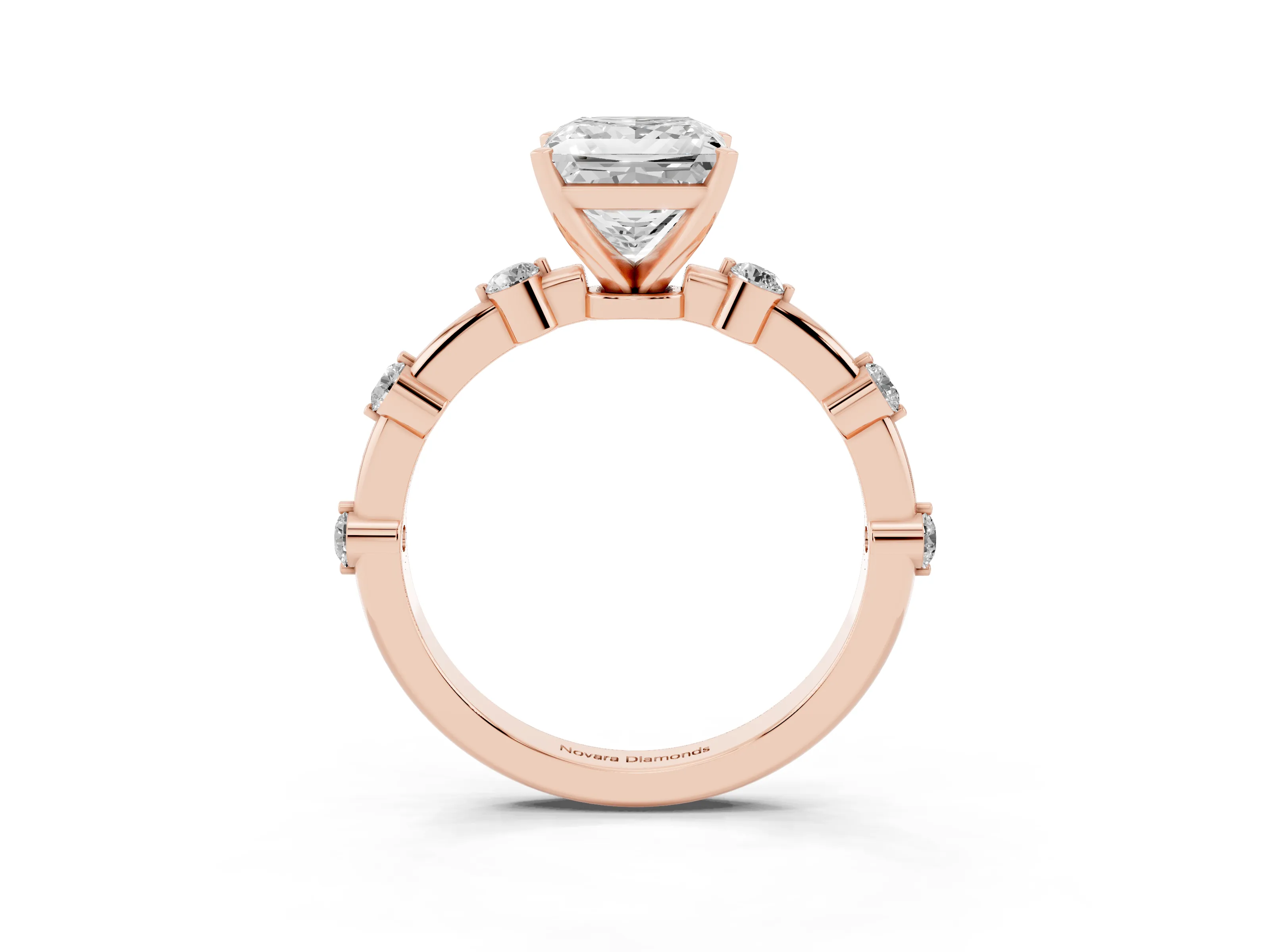 Princess Cut Diamond Solitaire Ring Set in Rose gold with Bezel Set Side Stones and Prong Setting