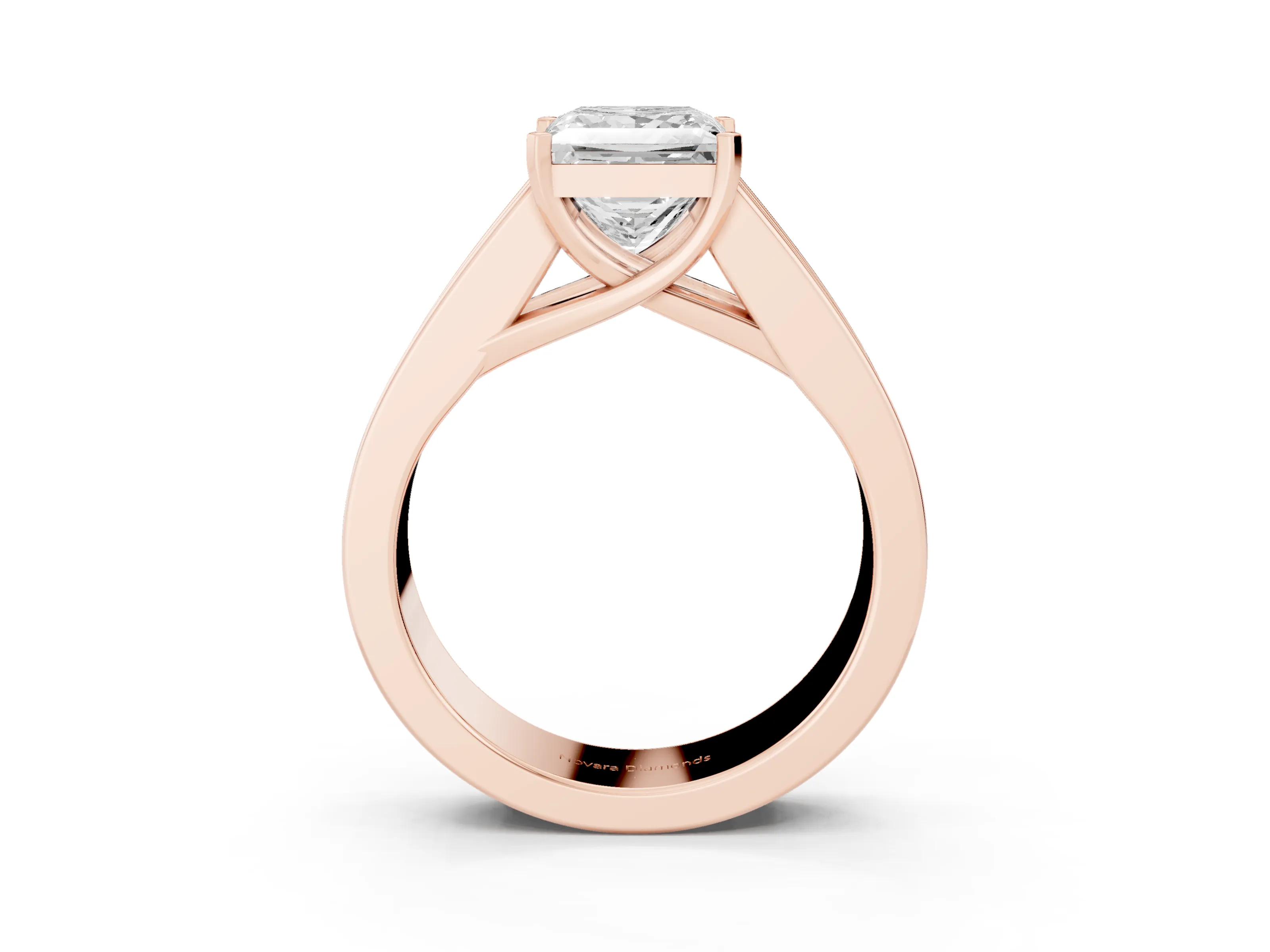 Princess Cut Diamond Solitaire Ring Set in Rose gold with Channel-Set Accent Stones and Prong Setting