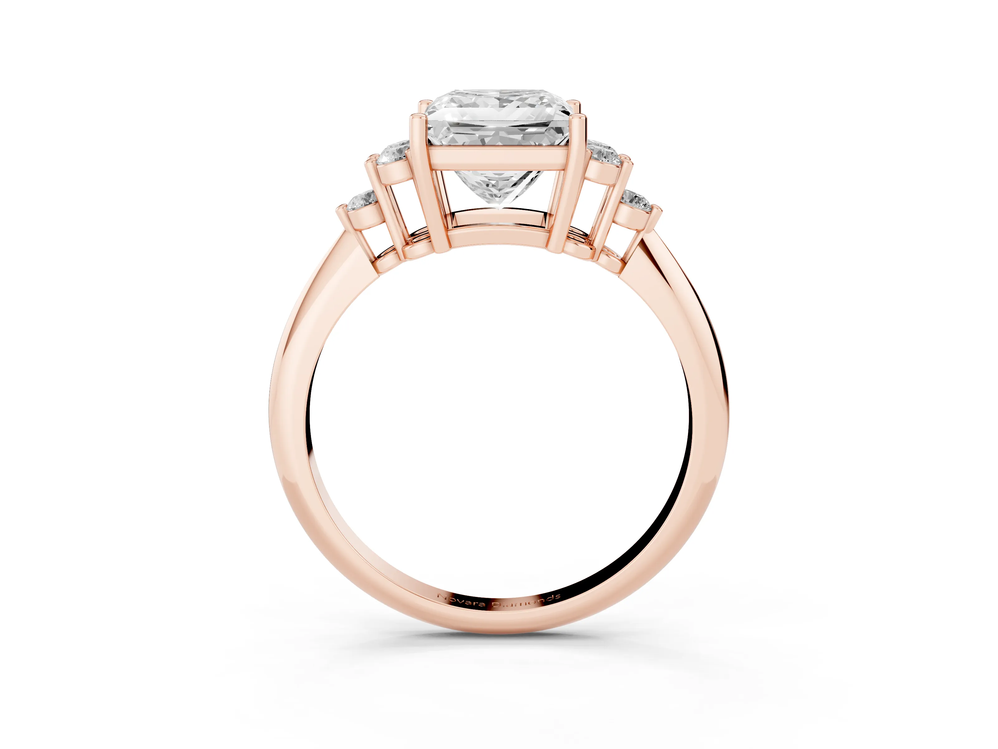 Princess Cut Diamond Cluster Ring Set in Rose gold with Plain Band and Prong Setting