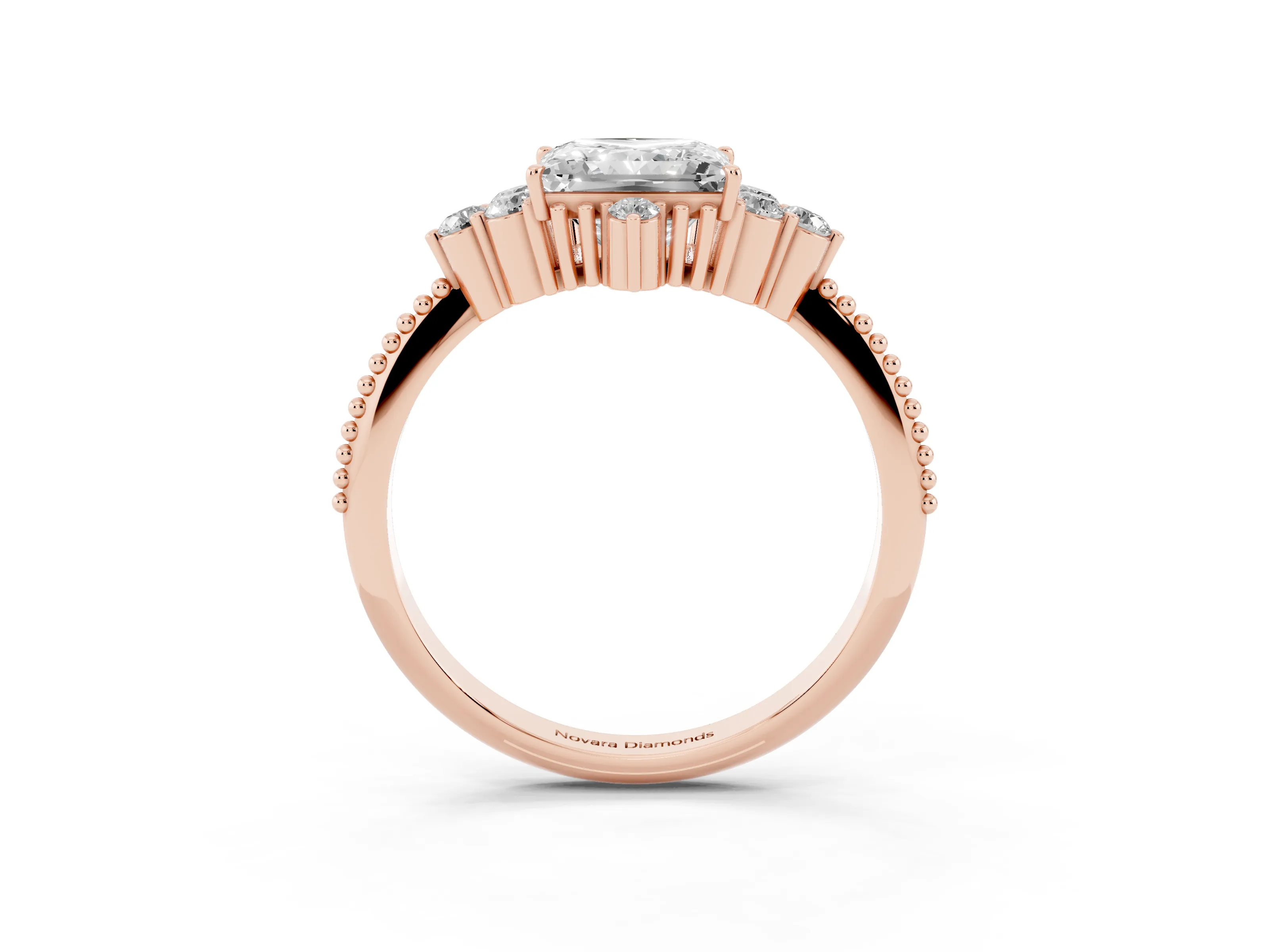 Princess Cut Diamond Cluster Ring Set in Rose gold with Beaded Band