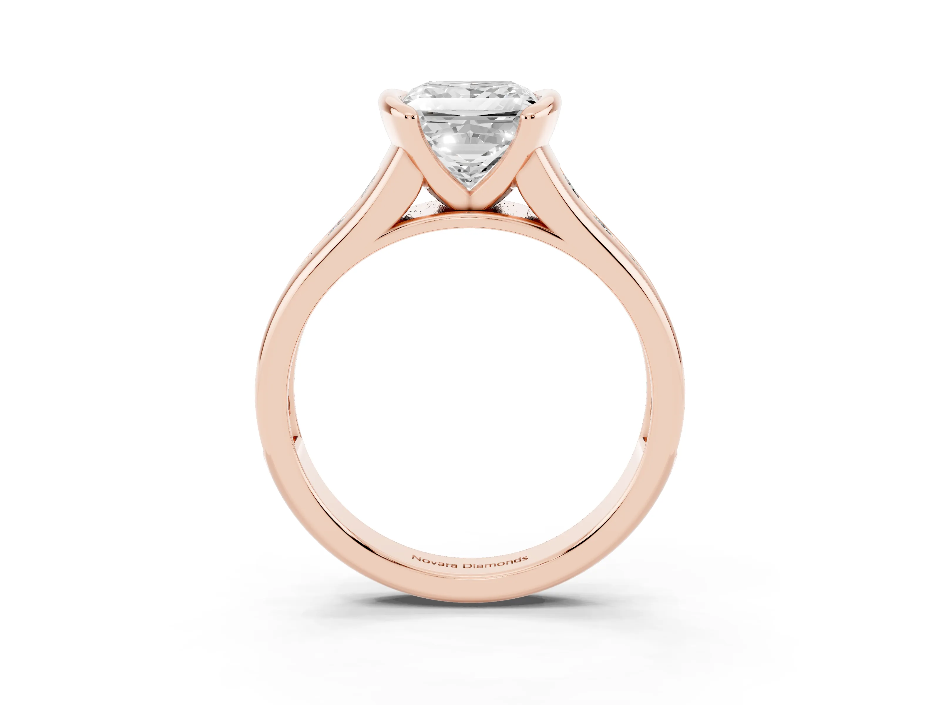 Princess Cut Diamond Bezel-Set Solitaire Ring Set in Rose gold with Channel-Set Band