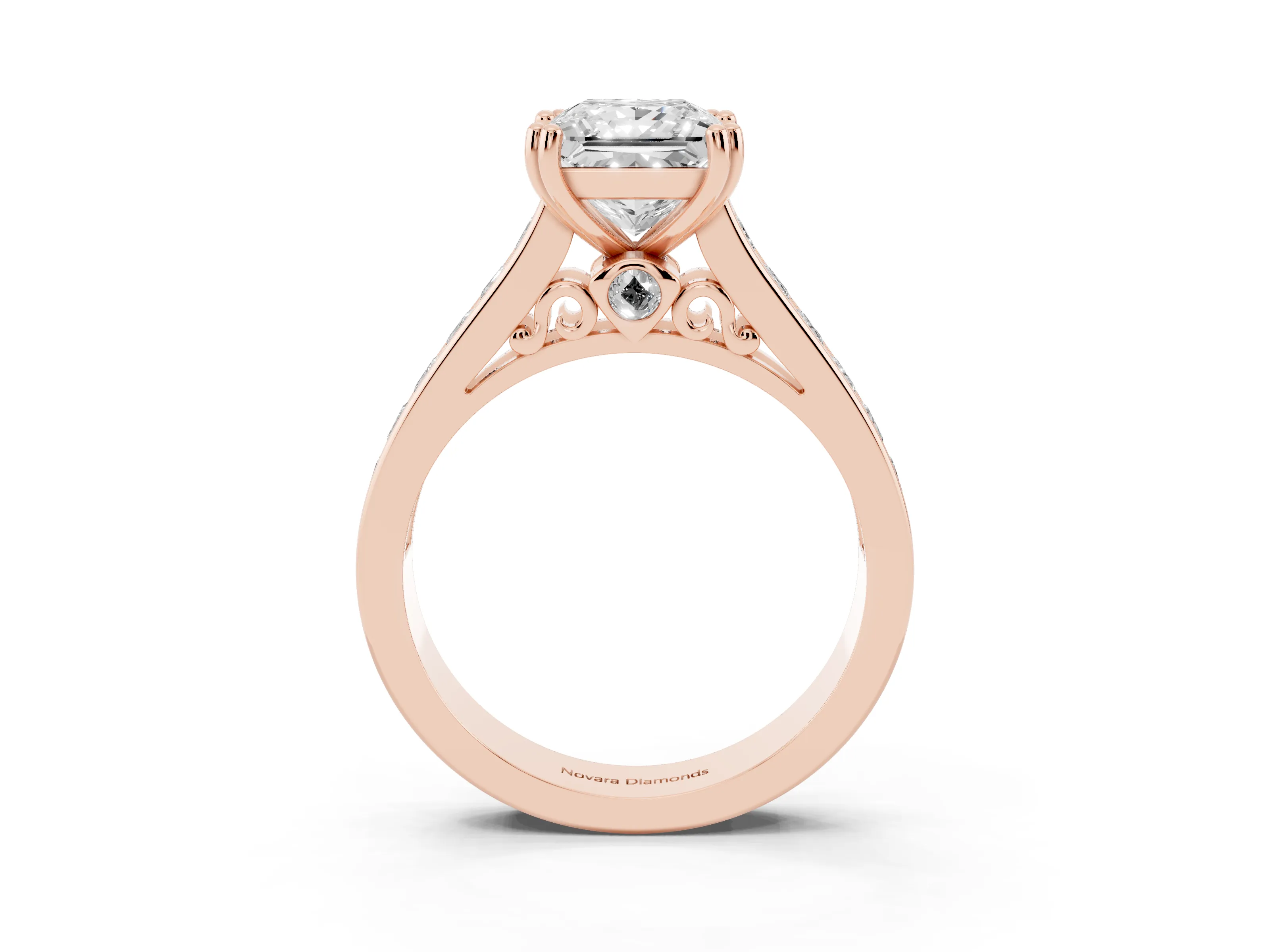 Princess Cut Diamond Channel Set Solitaire Engagement Ring Set in Rose gold with Prong Setting