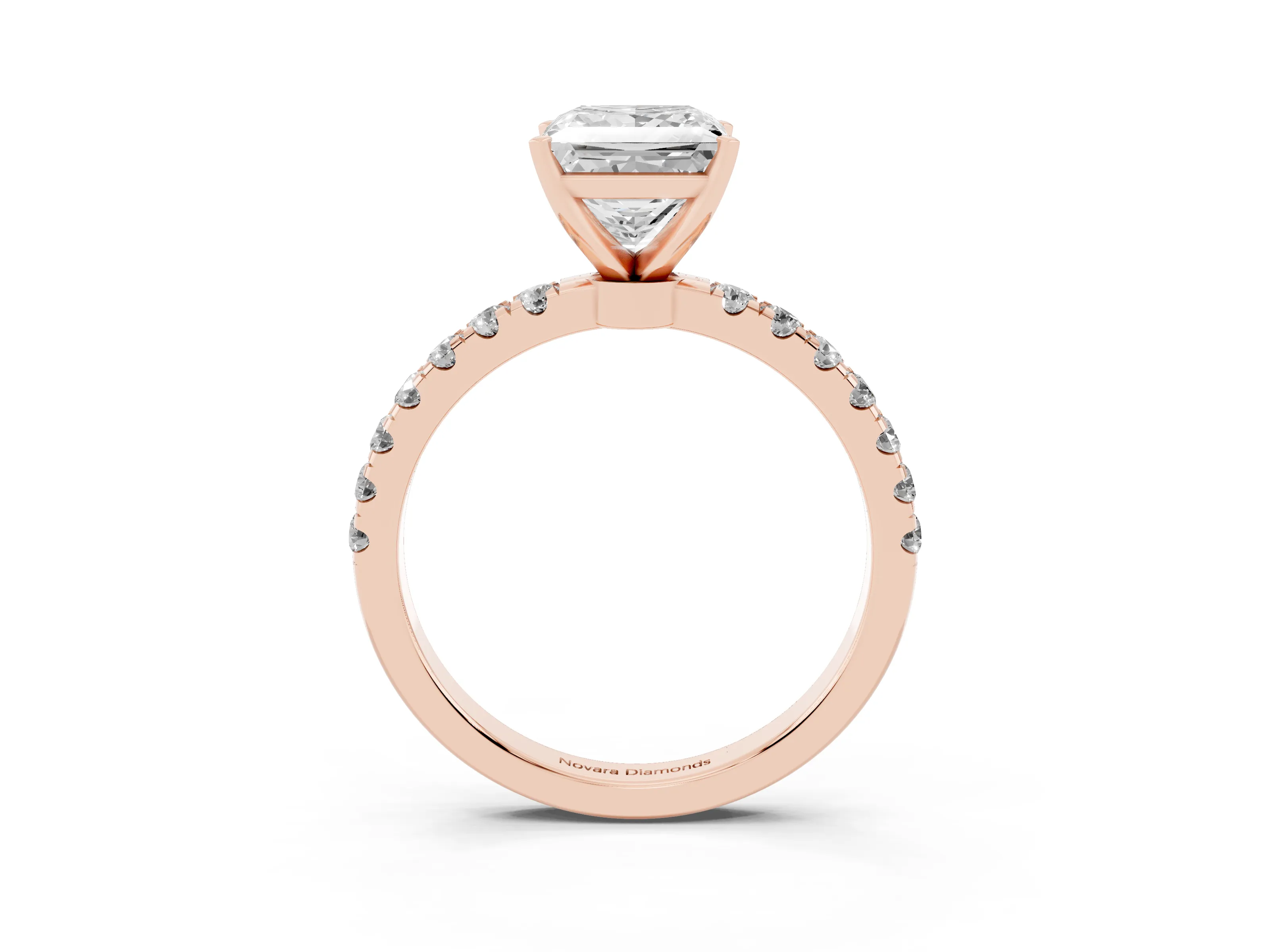Princess Cut Diamond Solitaire Ring Set in Rose gold with Pavé Accents and Prong Setting