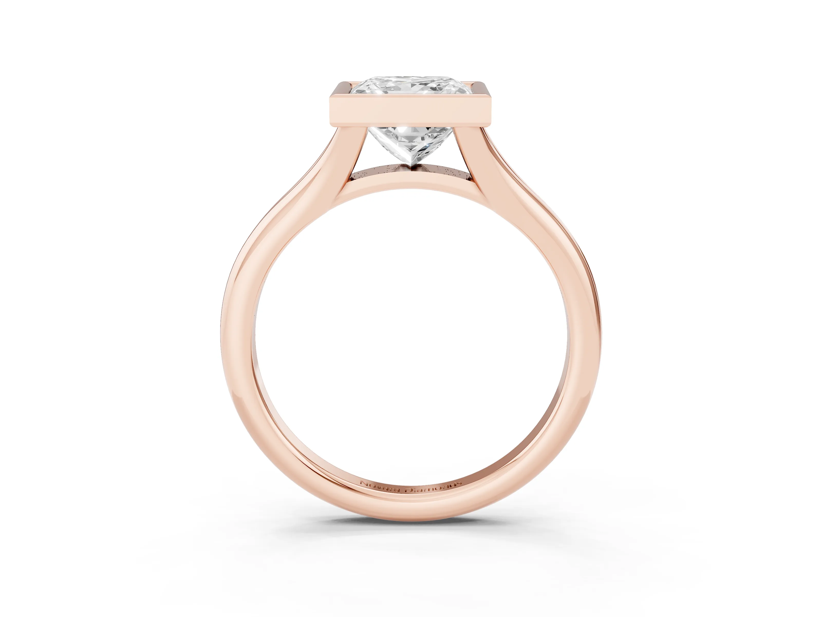 Bezel Set Princess Cut Diamond Solitaire Ring Set in Rose gold with Smooth Band