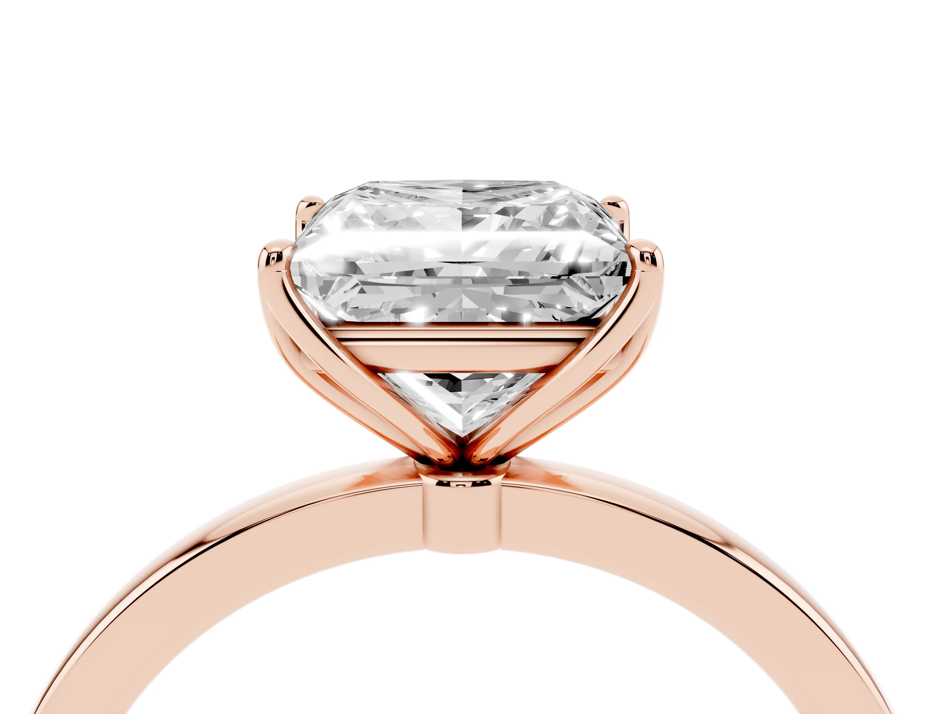 Princess Cut Diamond Solitaire Ring Set in Rose gold with Prong Setting and Thin Polished Band